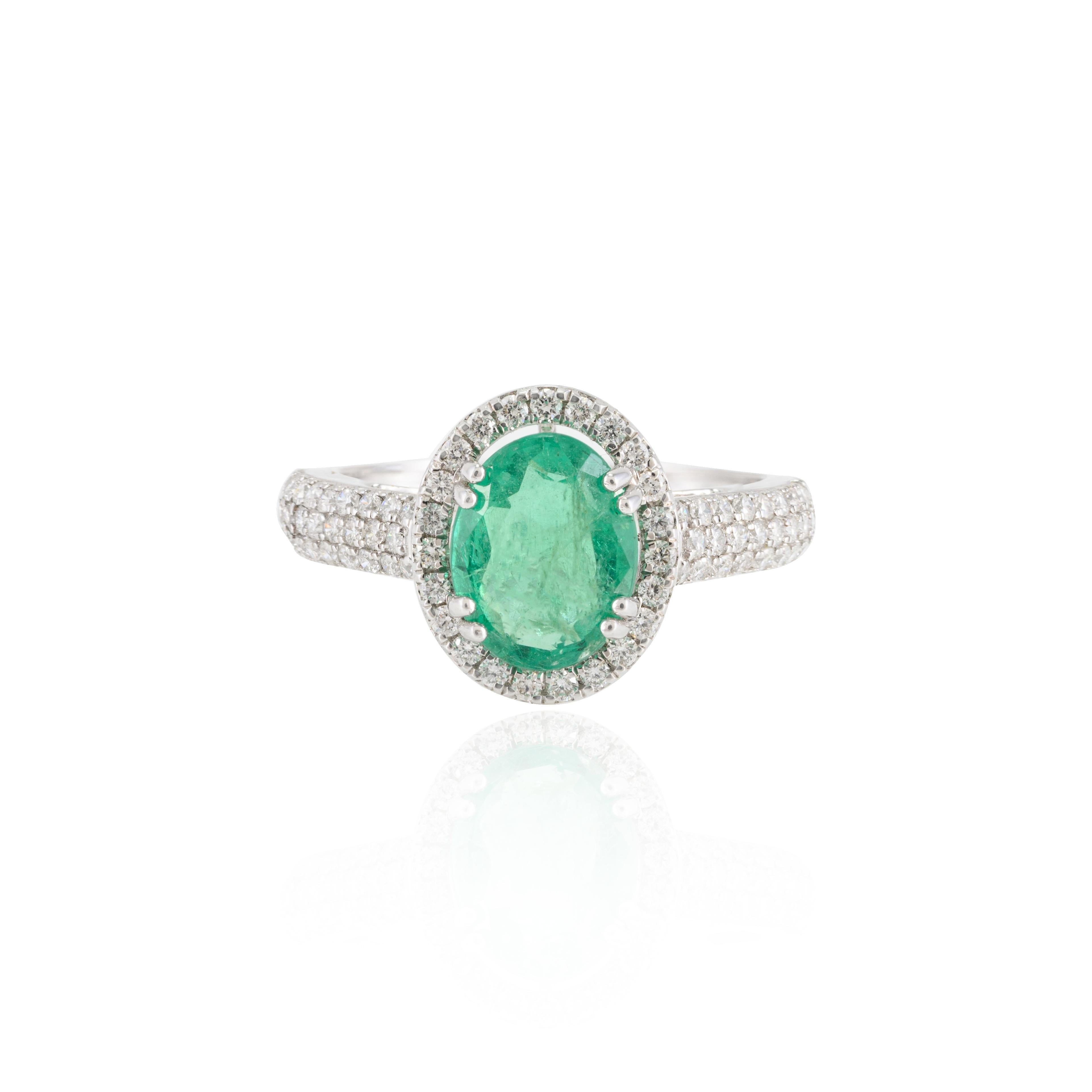 For Sale:  18k Solid White Gold Glamorous Emerald and Diamond Engagement Ring for Her 3