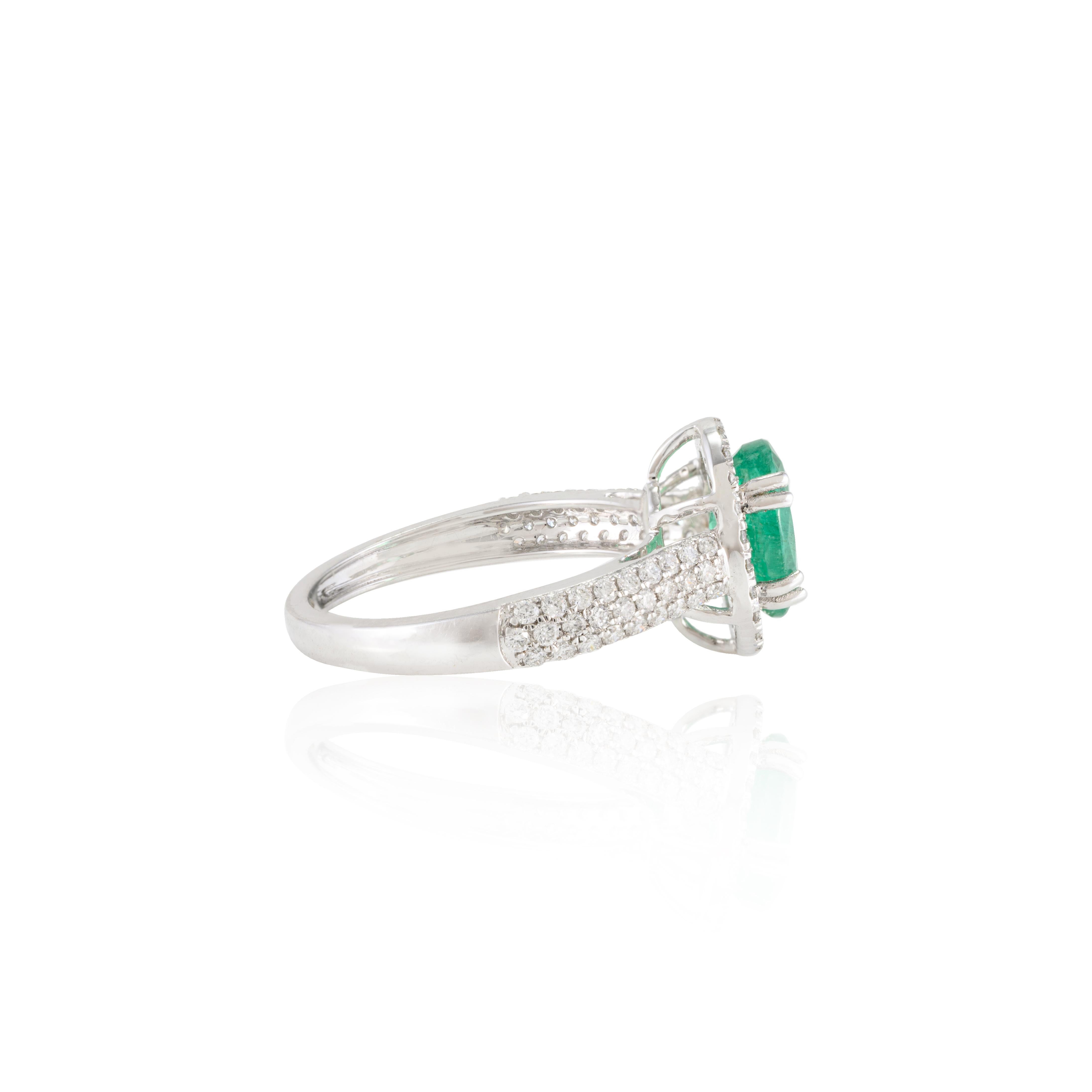 For Sale:  18k Solid White Gold Glamorous Emerald and Diamond Engagement Ring for Her 5