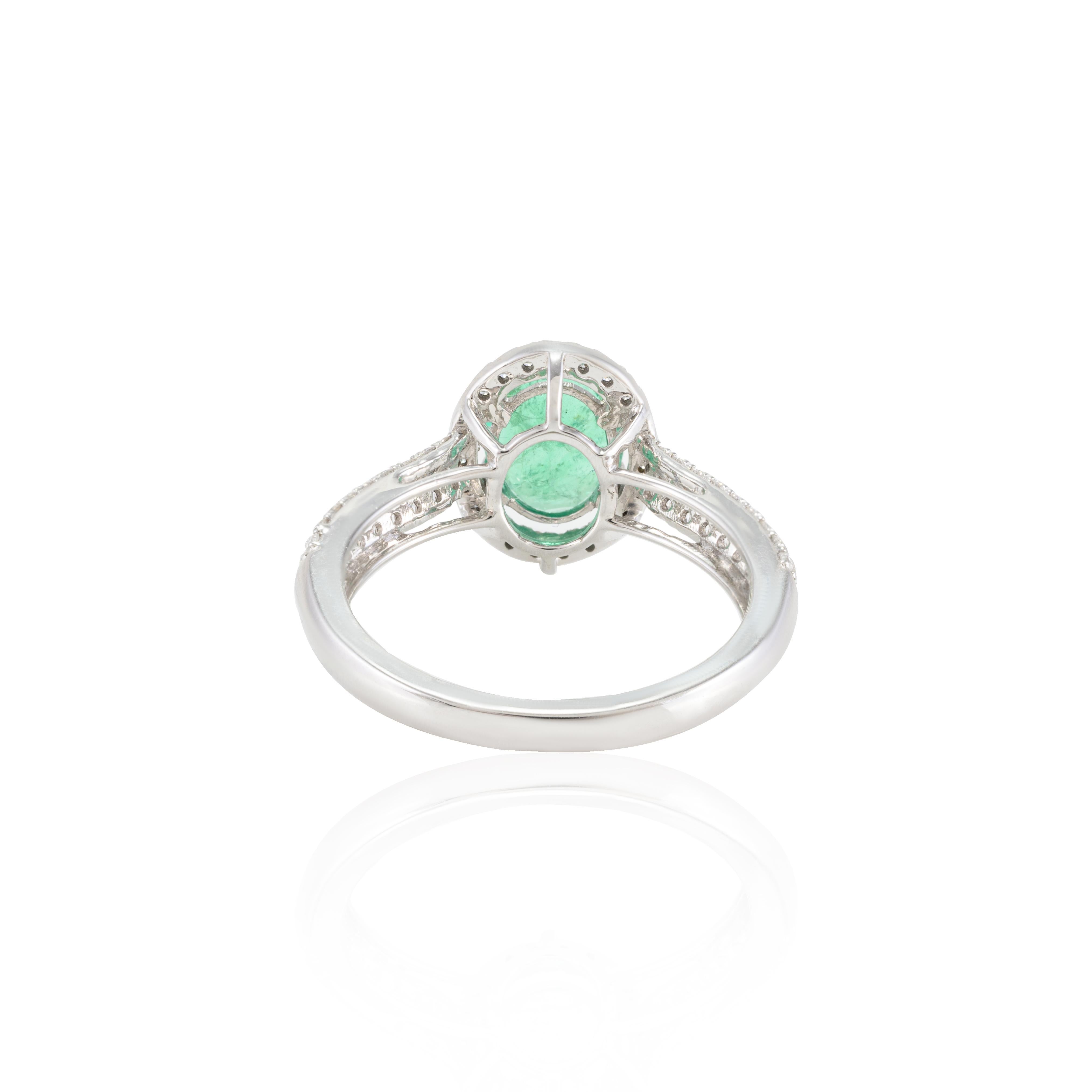For Sale:  18k Solid White Gold Glamorous Emerald and Diamond Engagement Ring for Her 6