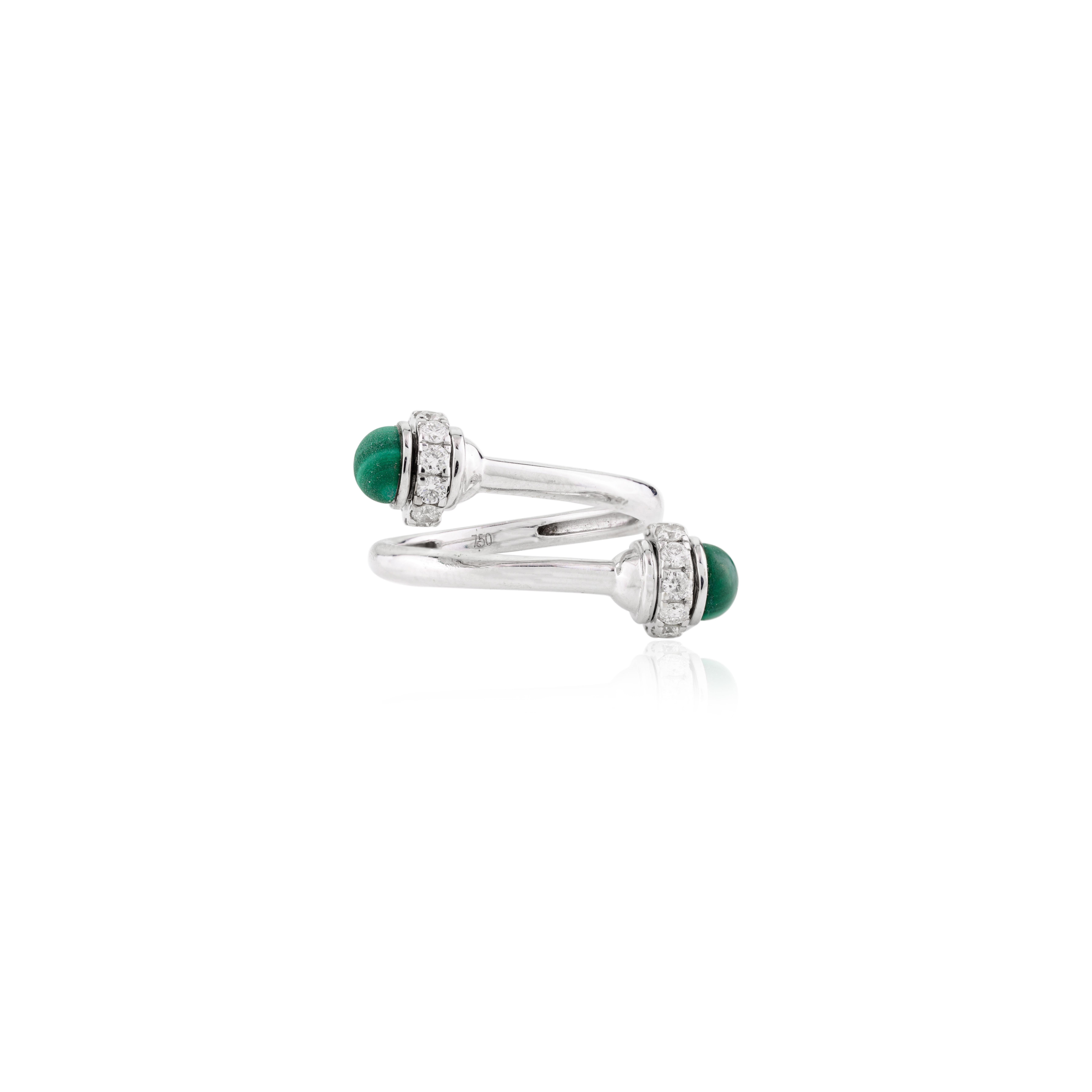 For Sale:  18k Solid White Gold Possession Malachite Diamond Open Ring Fine Jewelry 3