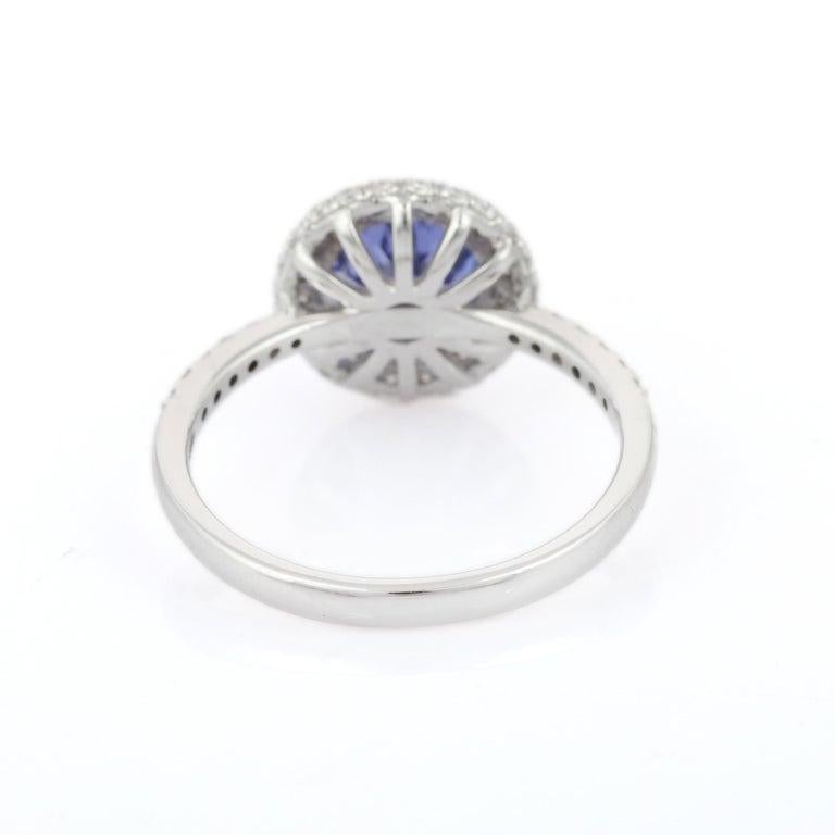 En venta: Anillo Halo de Tanzanita y Diamante en Oro Blanco Macizo de 18k Fina Joyería  12