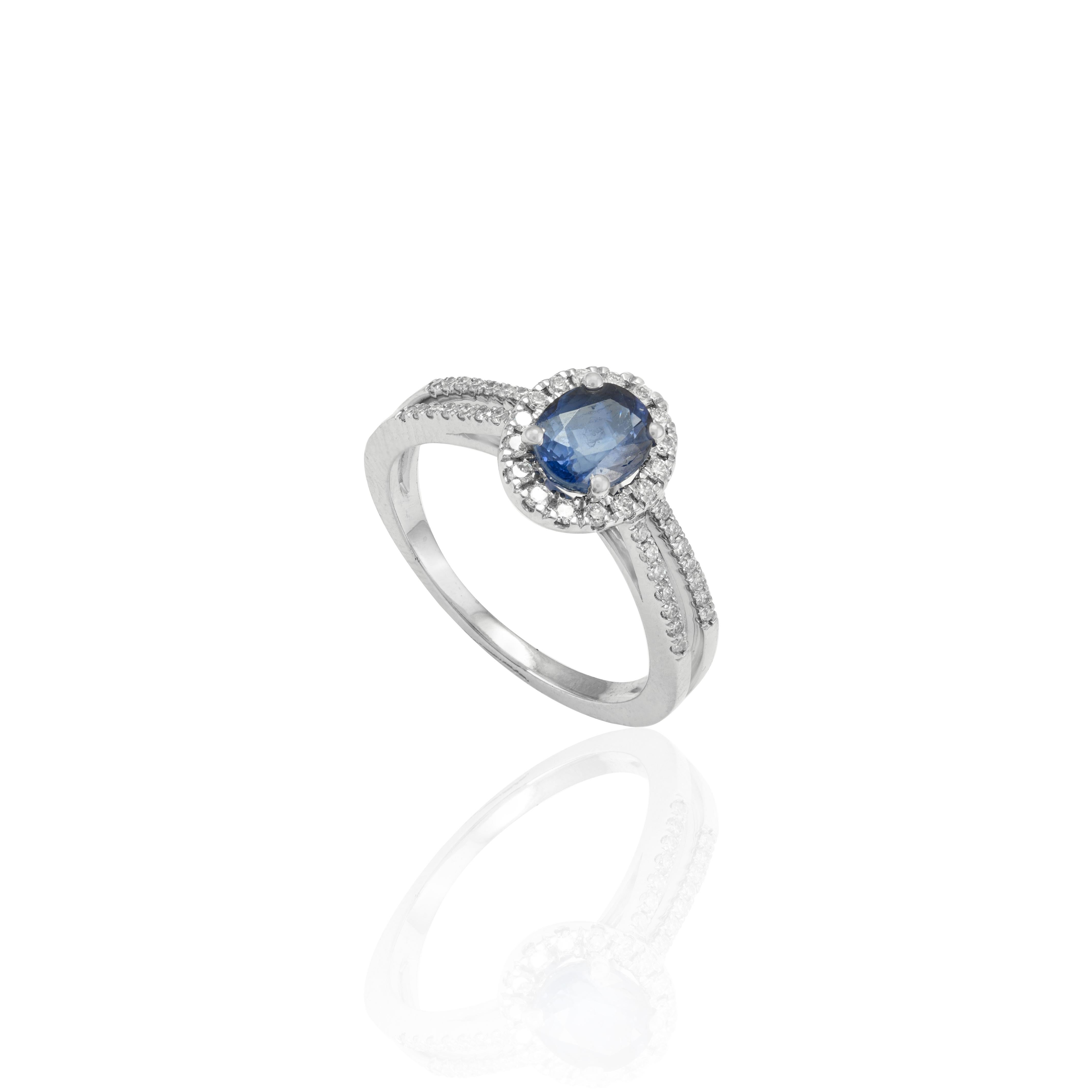 For Sale:  18k Solid White Gold Certified Blue Sapphire and Diamond Engagement Ring 3