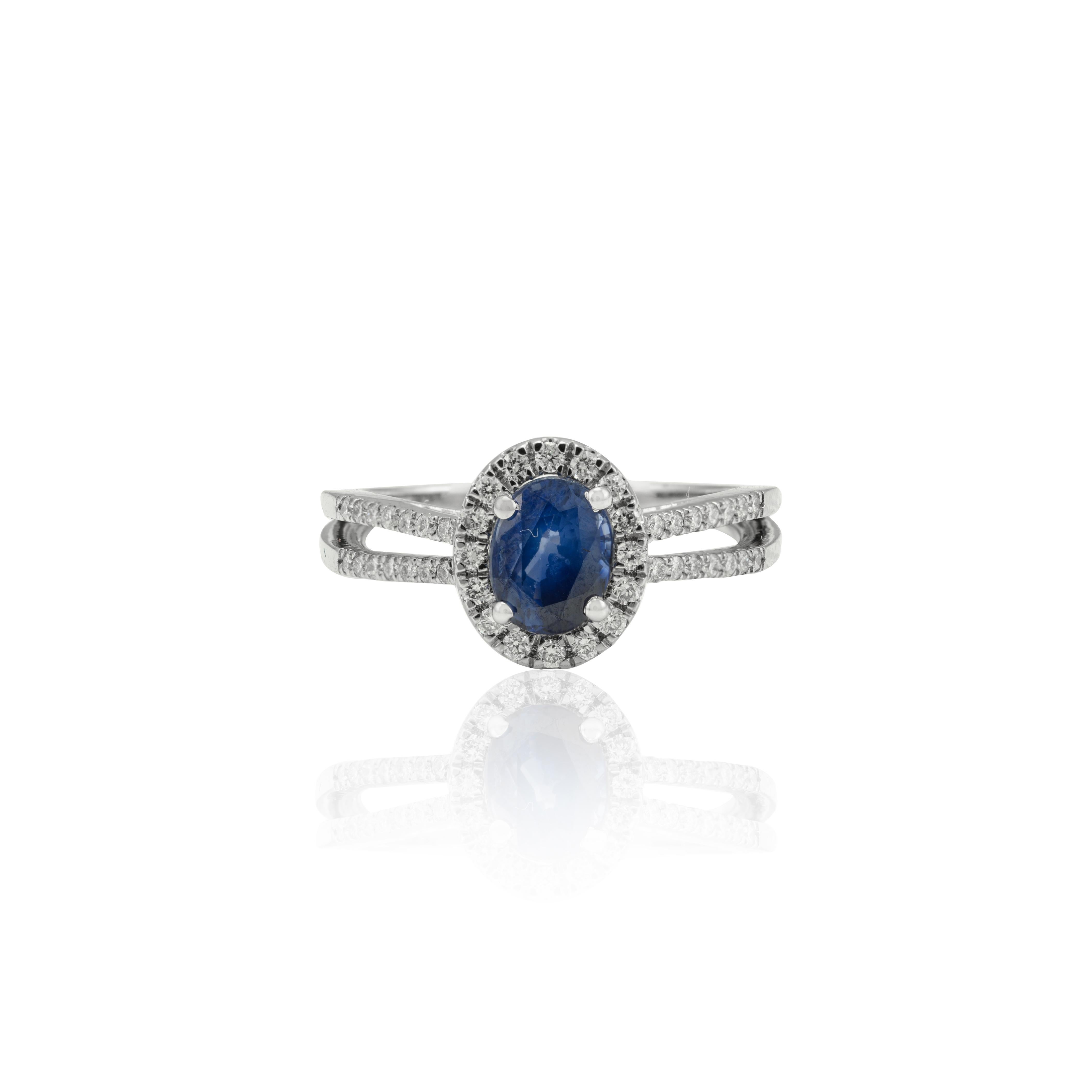 For Sale:  18k Solid White Gold Certified Blue Sapphire and Diamond Engagement Ring 5