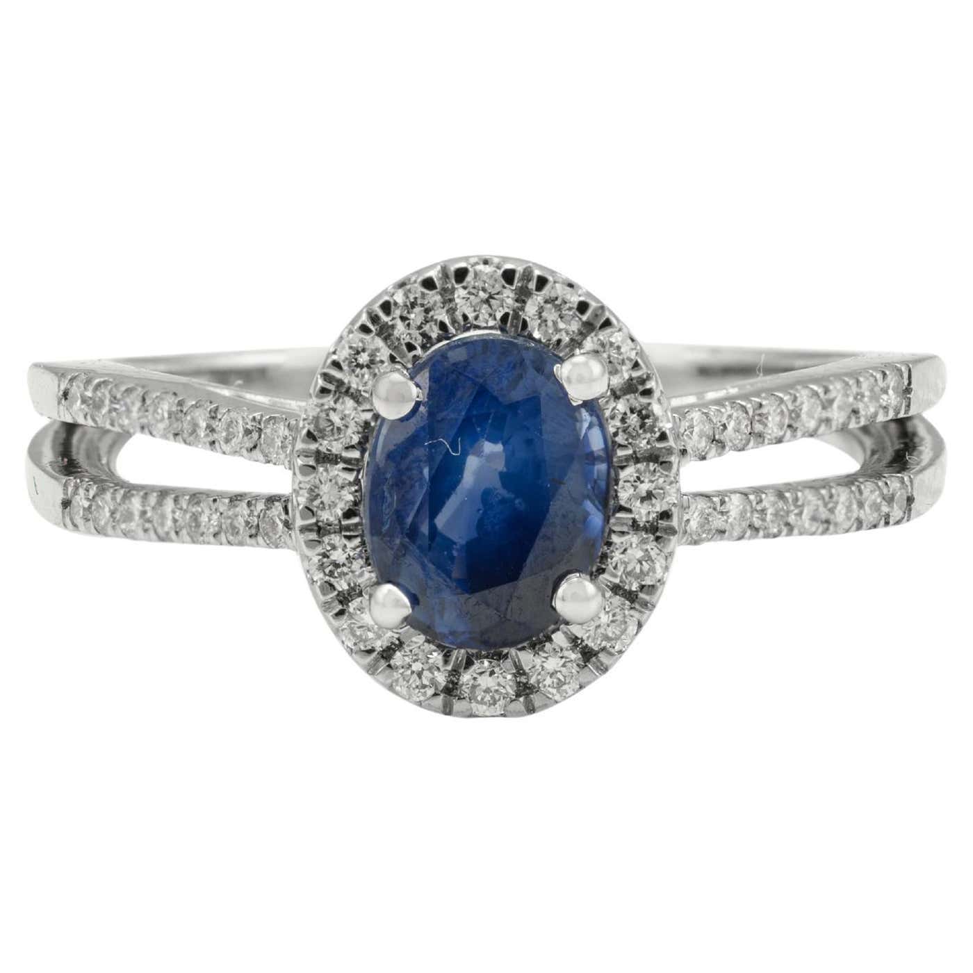 Solid Rings Blue Customizable 18k Solid White Gold Certified Blue Sapphire and Diamond ...