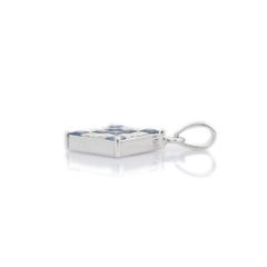 18K Solid White Gold Square Shape Blue Sapphire with Diamonds Pendant