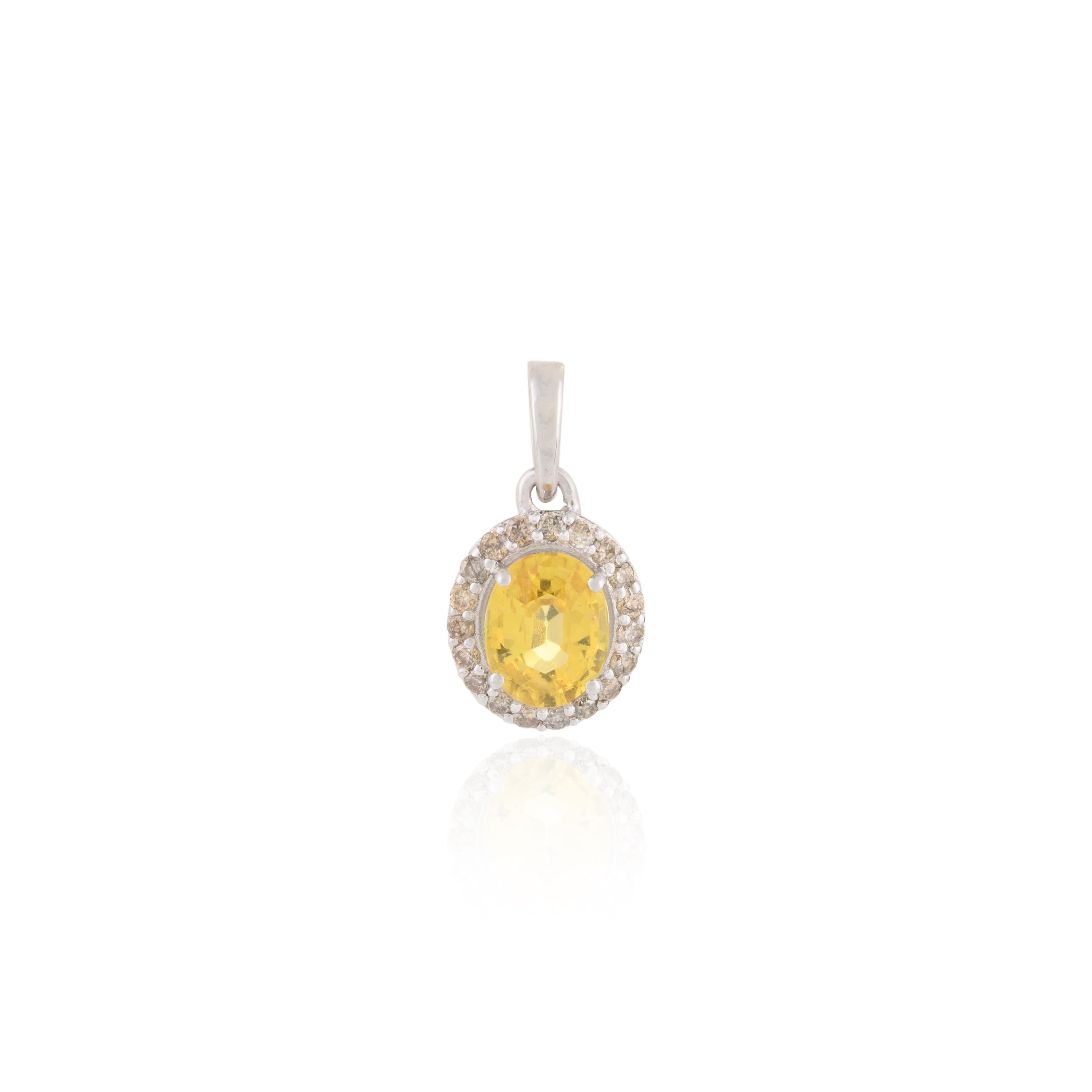 For Sale:  18k White Gold Yellow Sapphire Halo Diamond Ring and Pendant Jewelry Set for Her 13