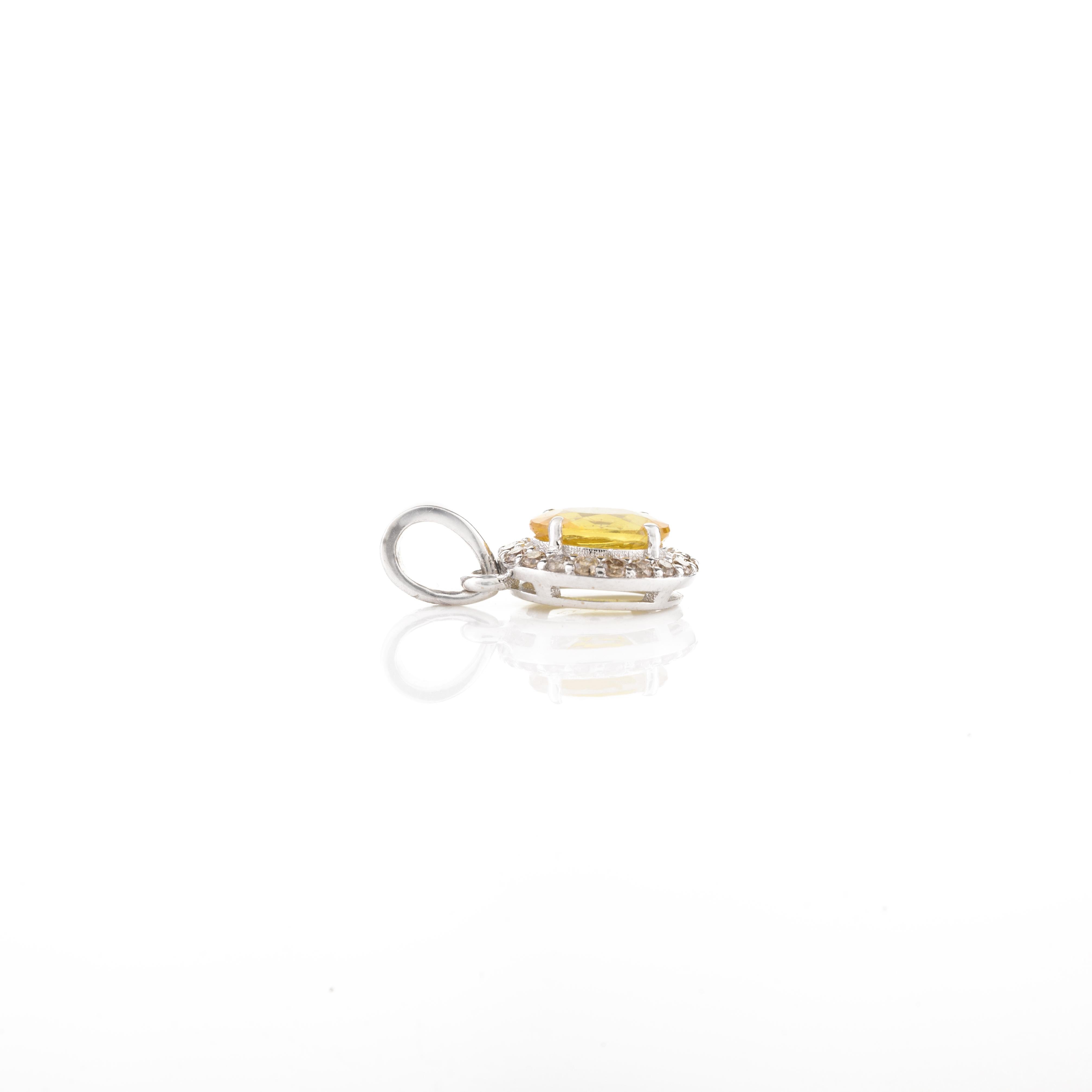 For Sale:  18k White Gold Yellow Sapphire Halo Diamond Ring and Pendant Jewelry Set for Her 9