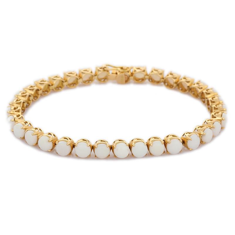 18 Karat massives Gelbgold 10.1 Karat Rundschliff Opal-Tennisarmband Verlobungsgeschenk im Zustand „Neu“ im Angebot in New York, NY
