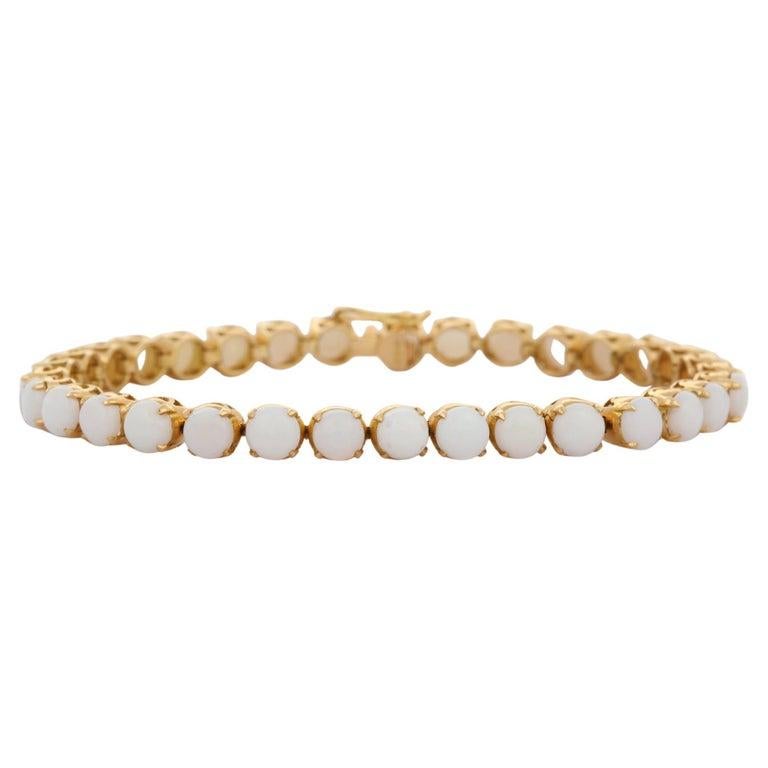 18 Karat massives Gelbgold 10.1 Karat Rundschliff Opal-Tennisarmband Verlobungsgeschenk Damen