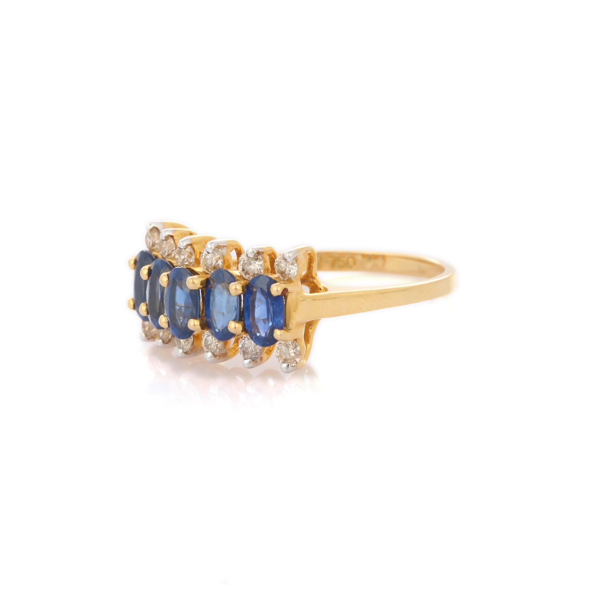For Sale:  18K Yellow Gold Blue Sapphire and Diamond Half Eternity Engagement Ring 4