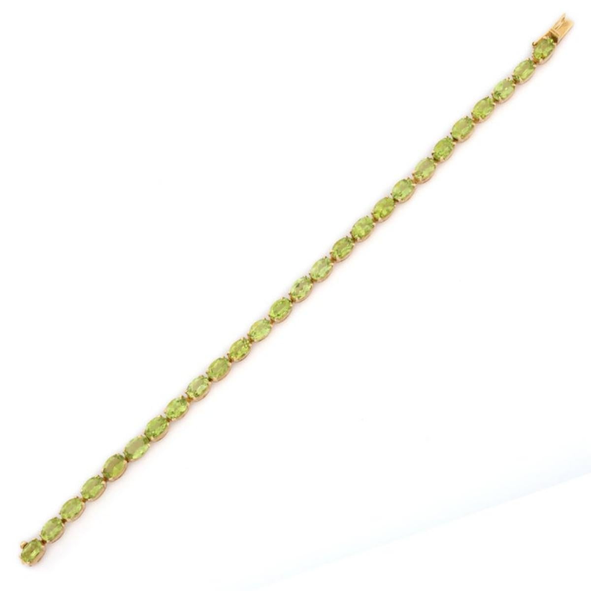18k Solid Yellow Gold 18.5 CT Natural Oval Cut Peridot Tennis Bracelet for Women For Sale 5