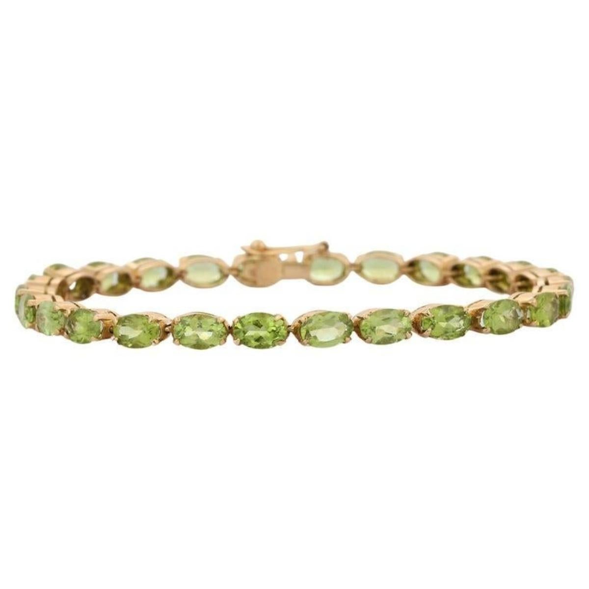 18k Solid Yellow Gold 18.5 CT Natural Oval Cut Peridot Tennis Bracelet for Women For Sale 6