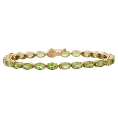 18k Solid Yellow Gold 18.5 CT Natural Oval Cut Peridot Tennis Bracelet for Women