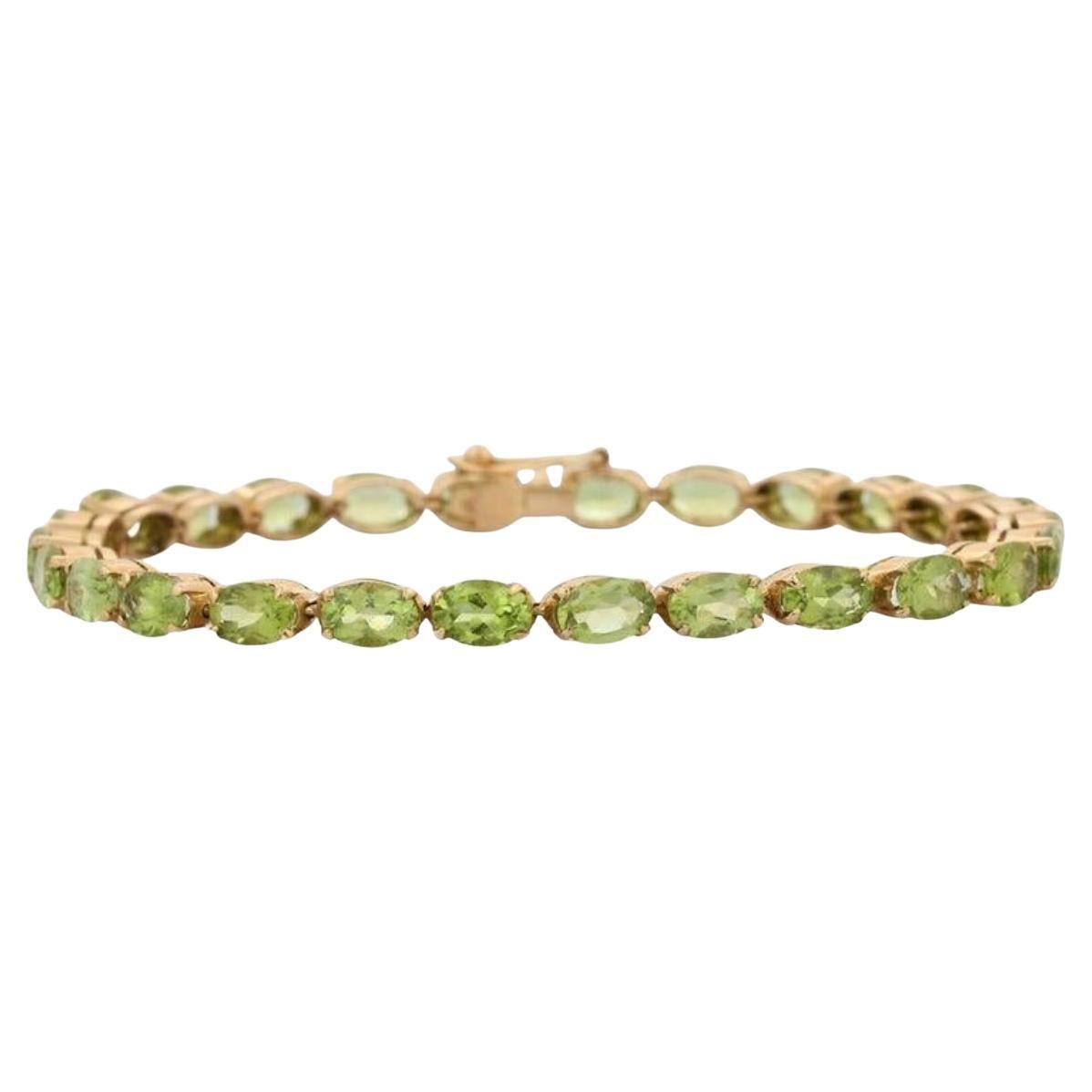 Bracciale tennis in oro giallo massiccio 18k 18,5 CT Nature taglio ovale con peridoto per donna