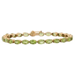 Bracelet tennis pour femmes en or jaune massif 18 carats avec péridot naturel taille ovale de 18,5 carats