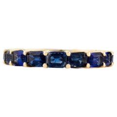 Bague d'éternité en or jaune massif 18 carats avec saphir bleu taille baguette de 4,03 carats