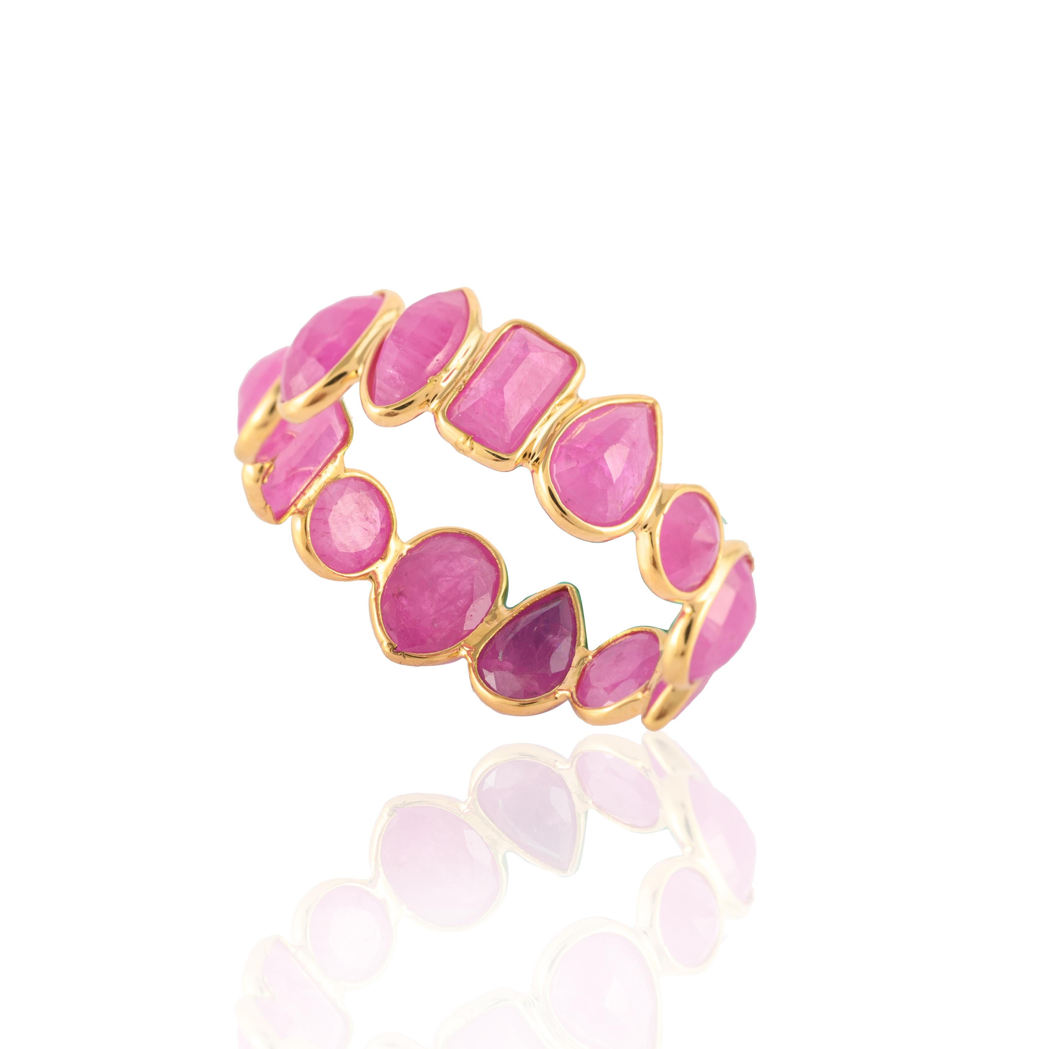 For Sale:  18 Karat Solid Yellow Gold 5.82 ct Genuine Ruby Eternity Band Stacking Ring 13