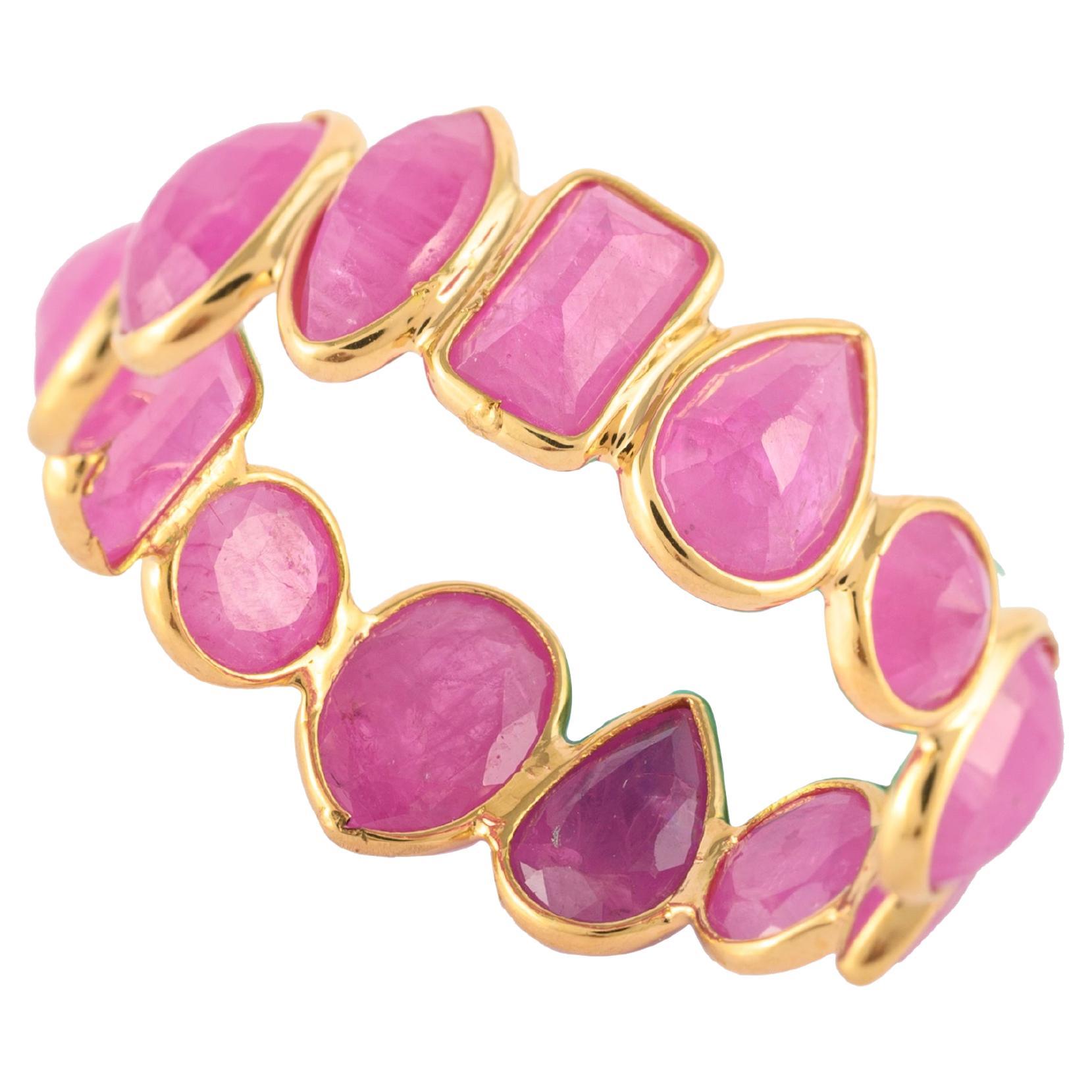 For Sale:  18 Karat Solid Yellow Gold 5.82 ct Genuine Ruby Eternity Band Stacking Ring