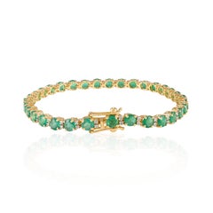 18k Yellow Gold 7.9 CTW Round Emerald Diamond Tennis Bracelet for Grandma
