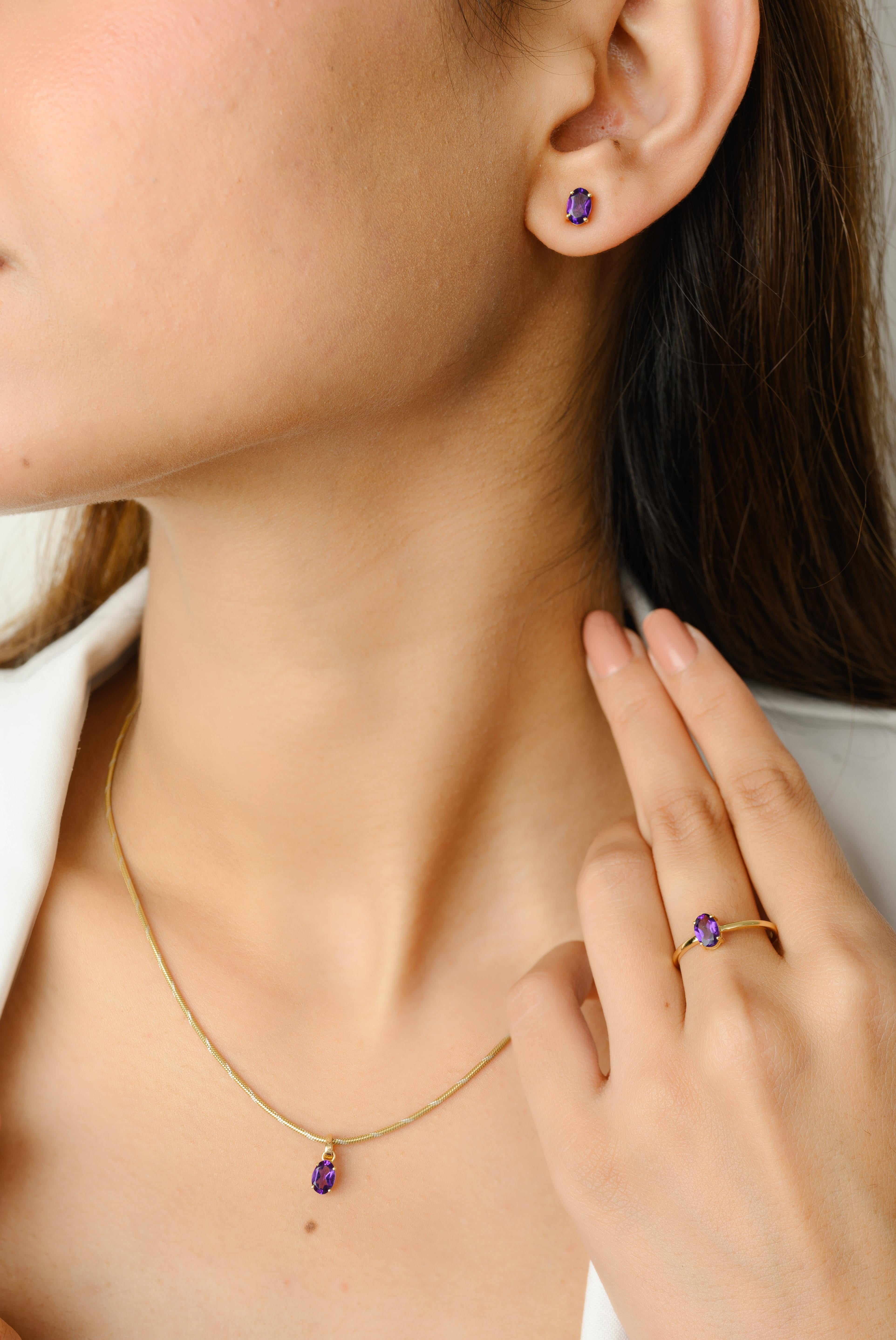 For Sale:  18k Solid Yellow Gold Amethyst Ring, Pendant and Earring Jewelry Set Gift 3