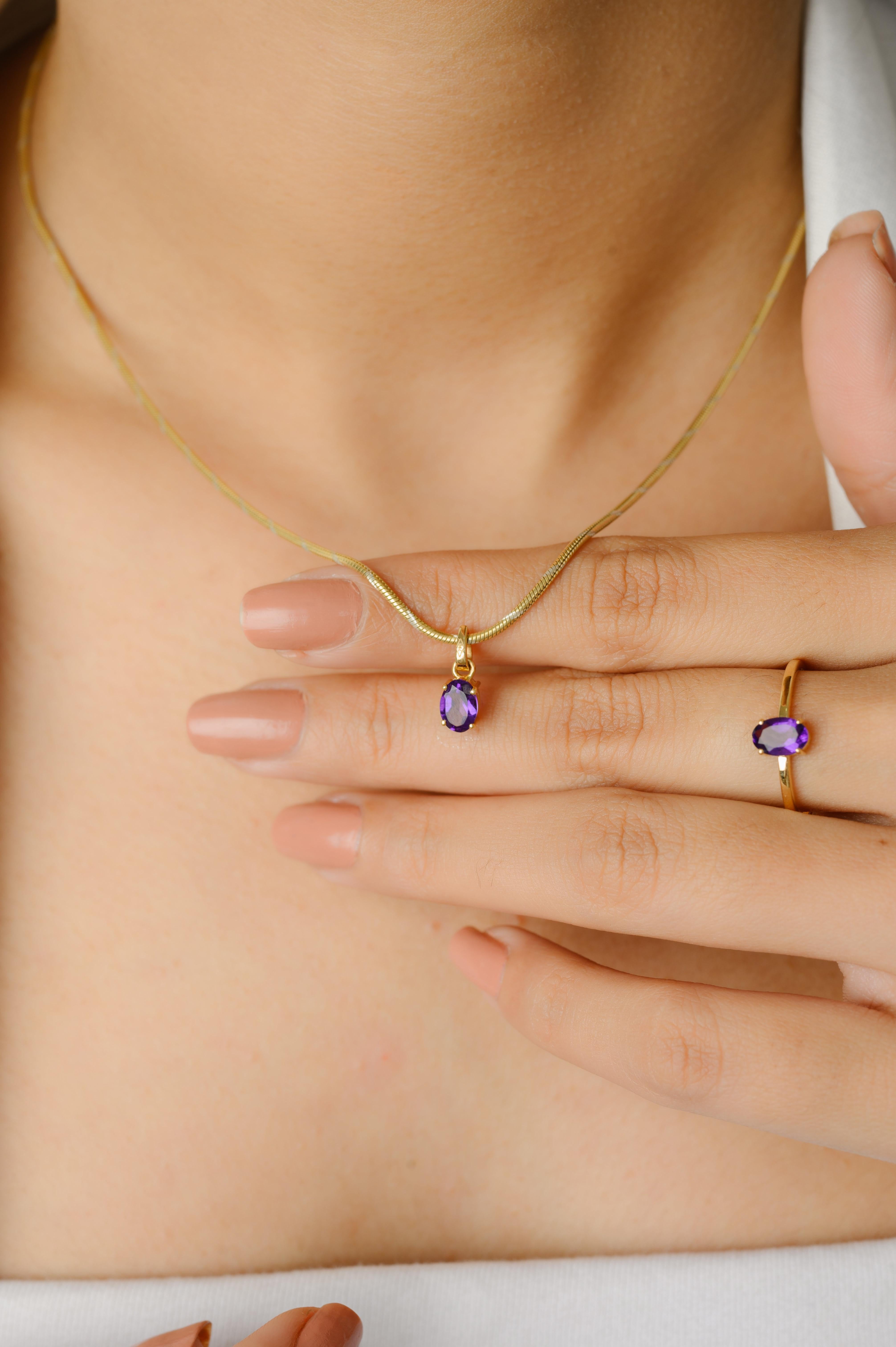 For Sale:  18k Solid Yellow Gold Amethyst Ring, Pendant and Earring Jewelry Set Gift 7