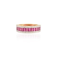 18k Solid Yellow Gold Natural Ruby and Diamond Stackable Engagement Band Ring