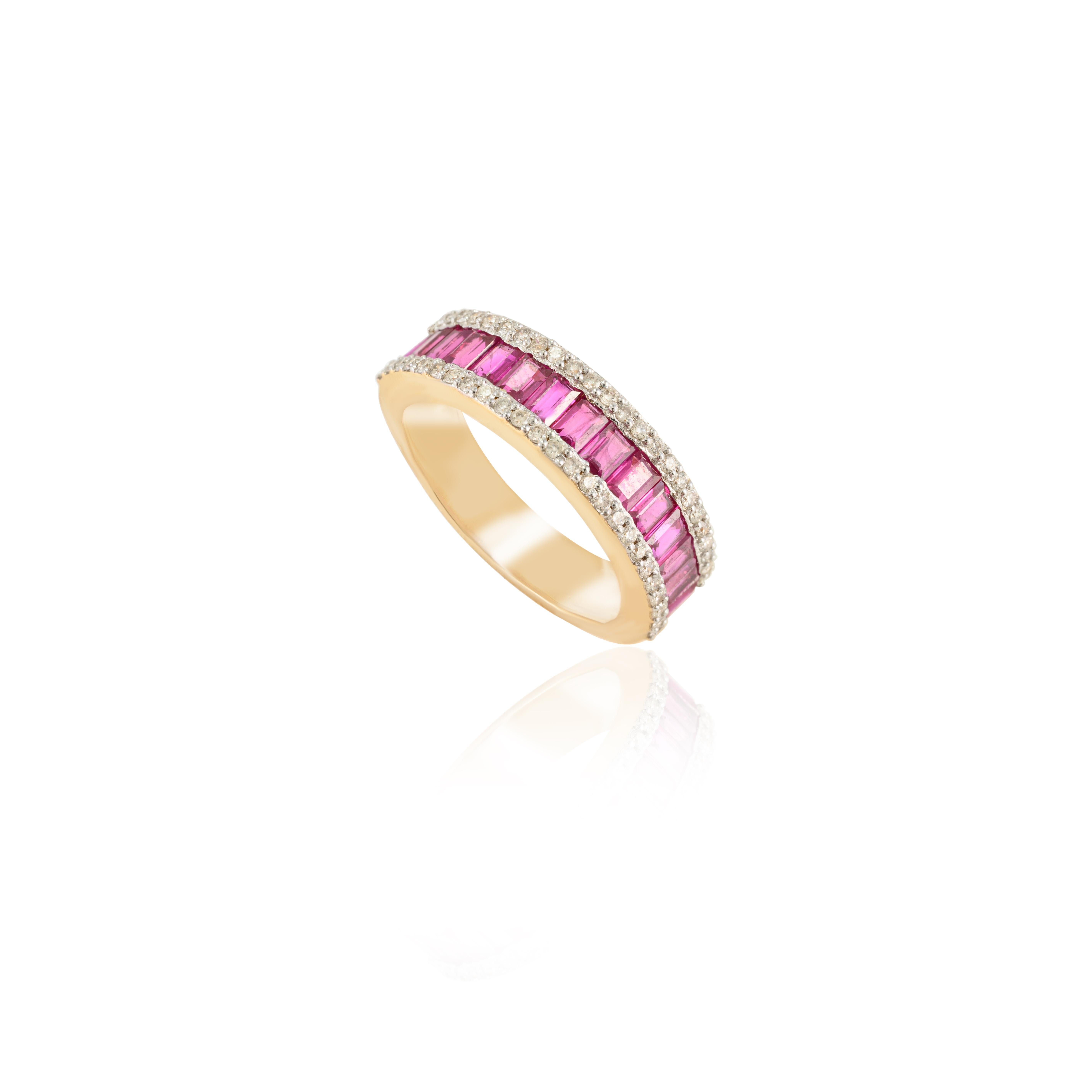 For Sale:  18k Solid Yellow Gold Natural Ruby and Diamond Stackable Engagement Band Ring 5