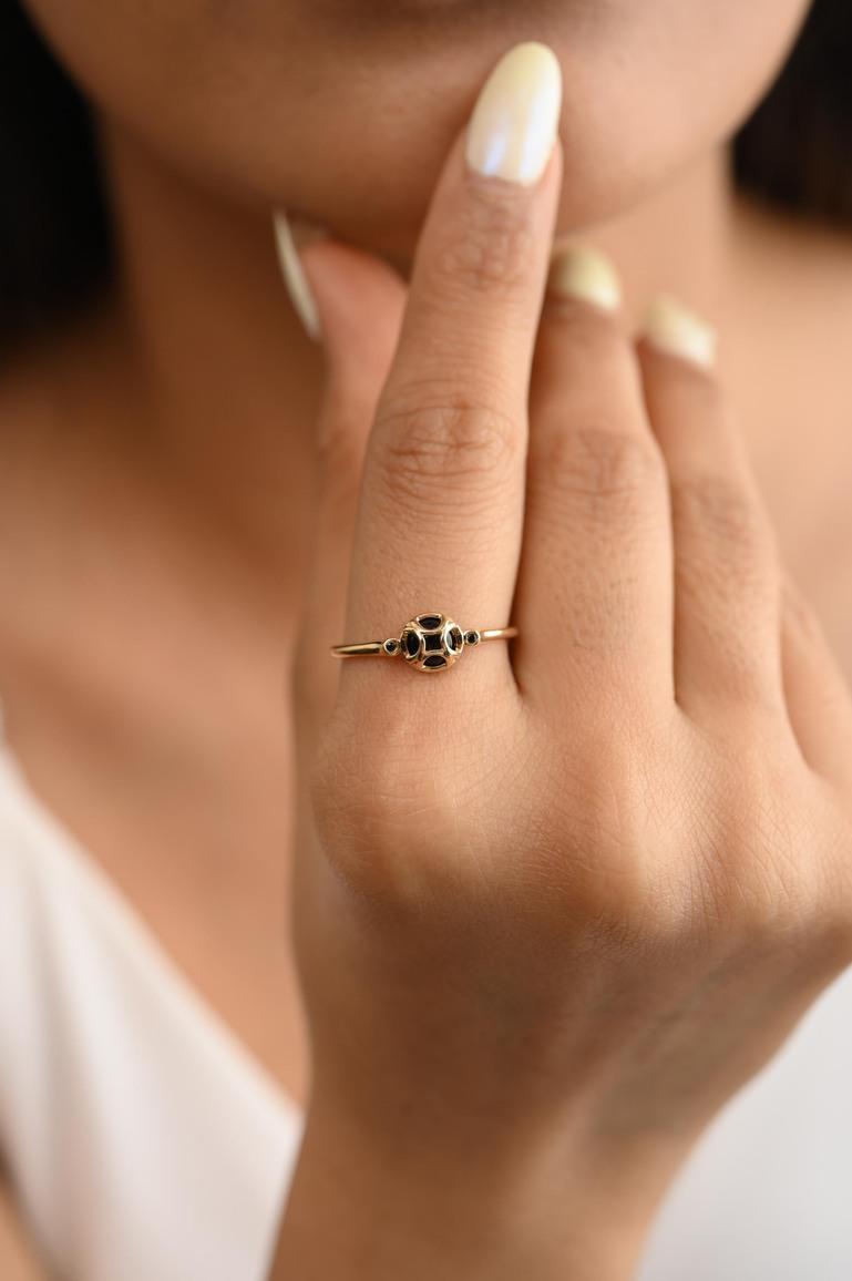 For Sale:  Unique 18k Solid Yellow Gold Dainty Black Onyx Gemstone Everyday Ring For Her 2