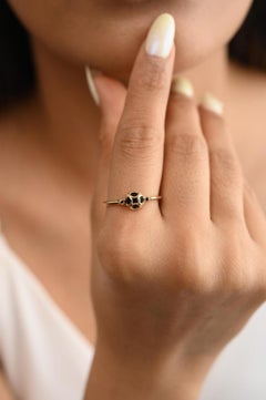 Unique 18k Solid Yellow Gold Dainty Black Onyx Gemstone Everyday Ring For Her
