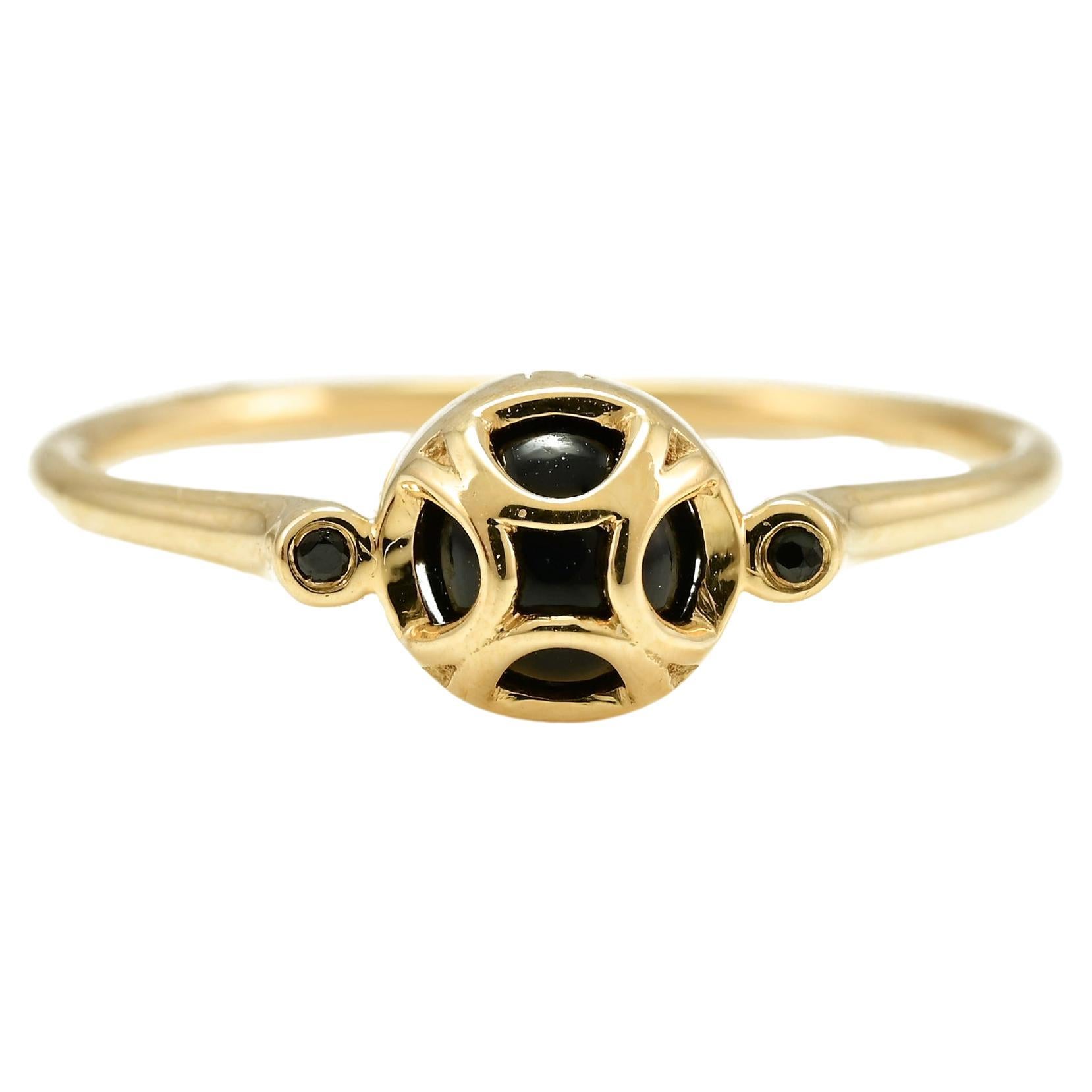 Unique 18k Solid Yellow Gold Dainty Black Onyx Gemstone Everyday Ring For Her