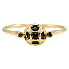 18k Solid Yellow Gold Black Onyx Ring, Dainty Onyx Fine Jewelry For Her