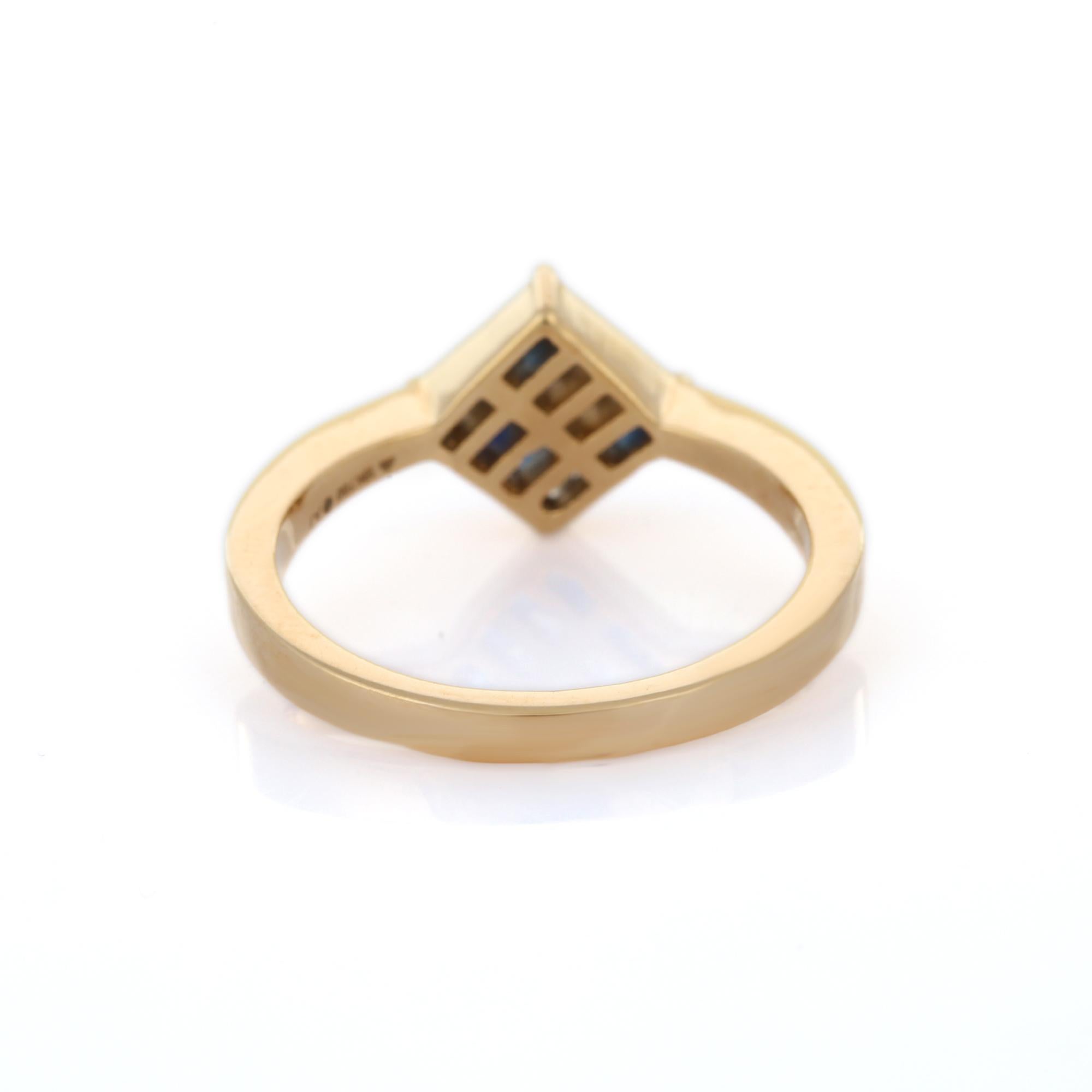 For Sale:  Blue Sapphire and Diamond Square Ring Studded in 18k Solid Yellow Gold  4