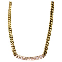18k Solid Yellow Gold Cuban Link Chain Diamond Bar Pendant Necklace 18k Solid Yellow Gold Cuban Link Chain Diamond Bar Pendant Necklace