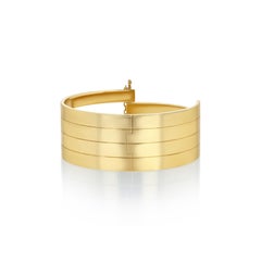 18k Solid Yellow Gold Cuff Bracelet with a Vintage-inspired Pin Clasp 120g TW.