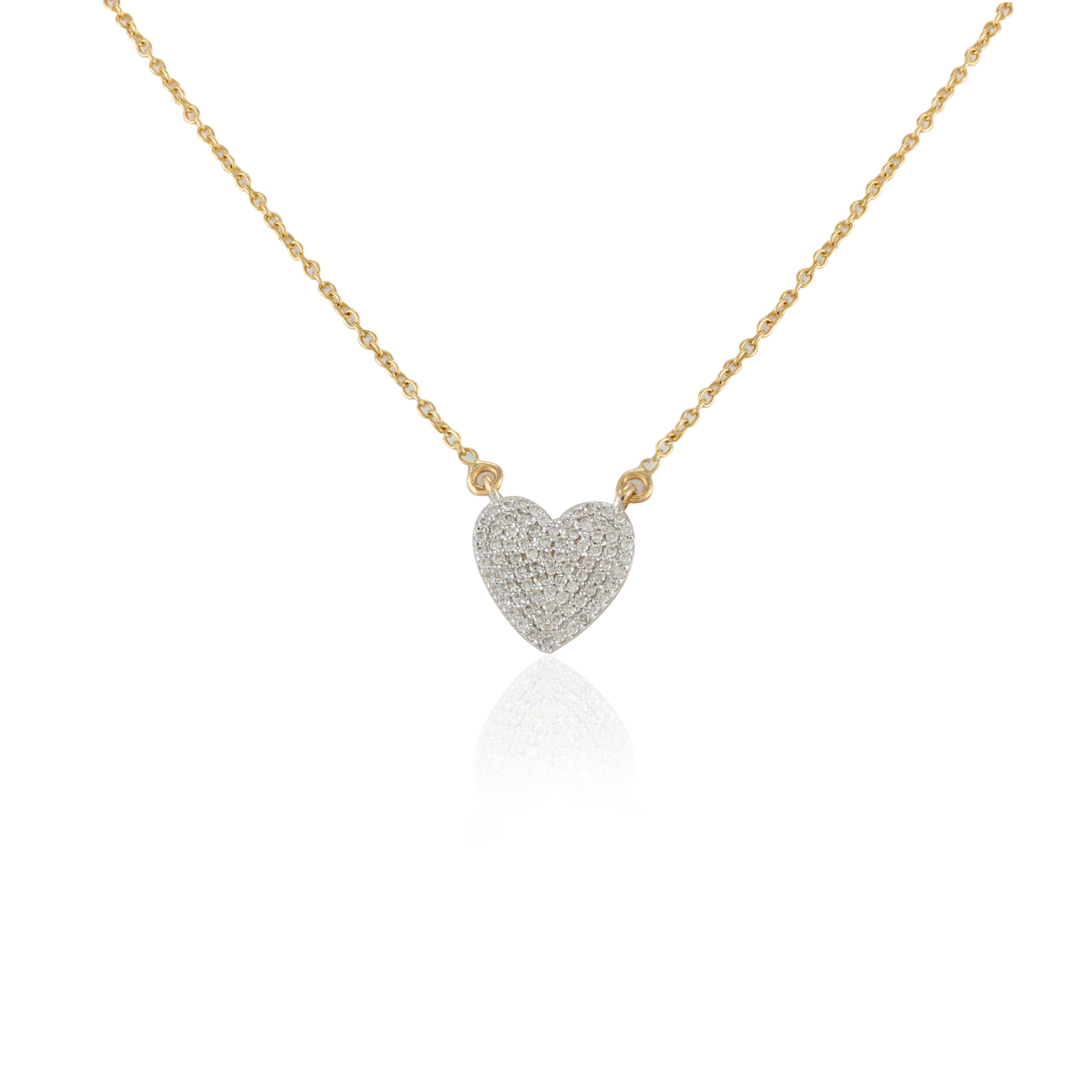 18k Solid Yellow Gold Dainty Diamond Heart Pendant Necklace Christmas Gifts In New Condition For Sale In Houston, TX