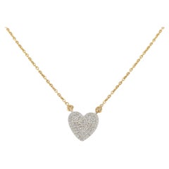 Collier en or jaune massif 18k avec pendentif en forme de coeur en diamant Cadeaux de Noël