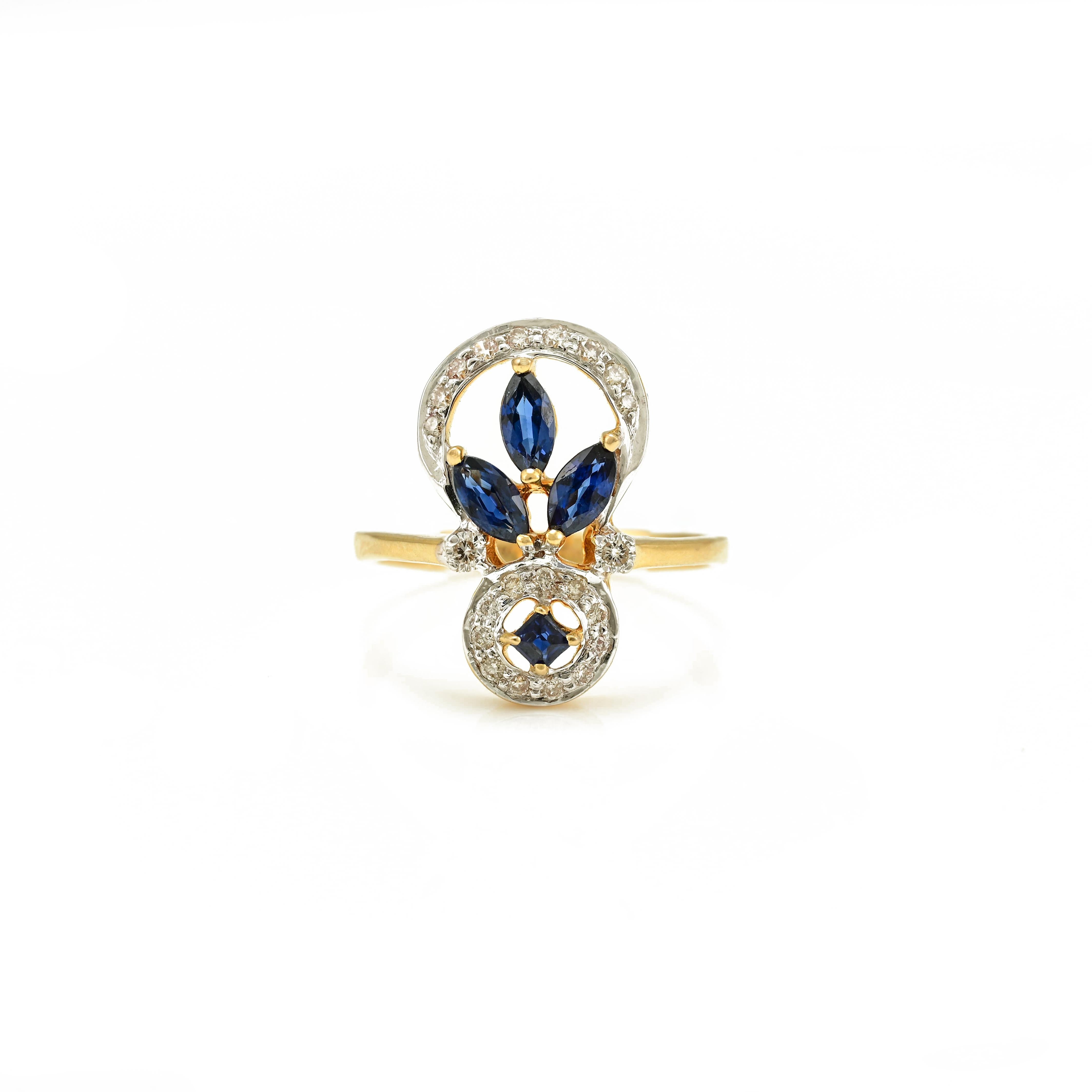 For Sale:  18k Solid Yellow Gold Contemporary Diamond and Blue Sapphire Statement Ring 3