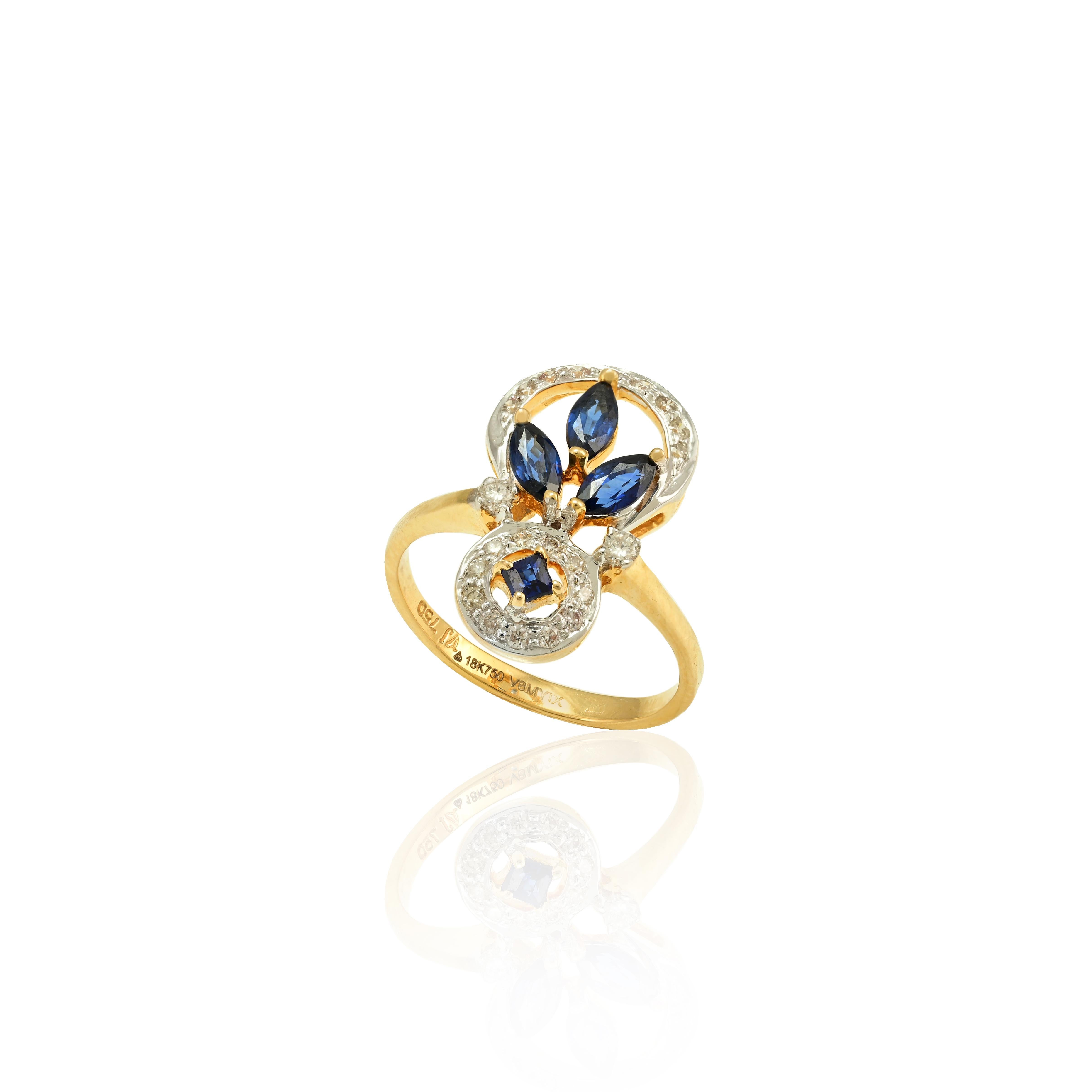 For Sale:  18k Solid Yellow Gold Contemporary Diamond and Blue Sapphire Statement Ring 5