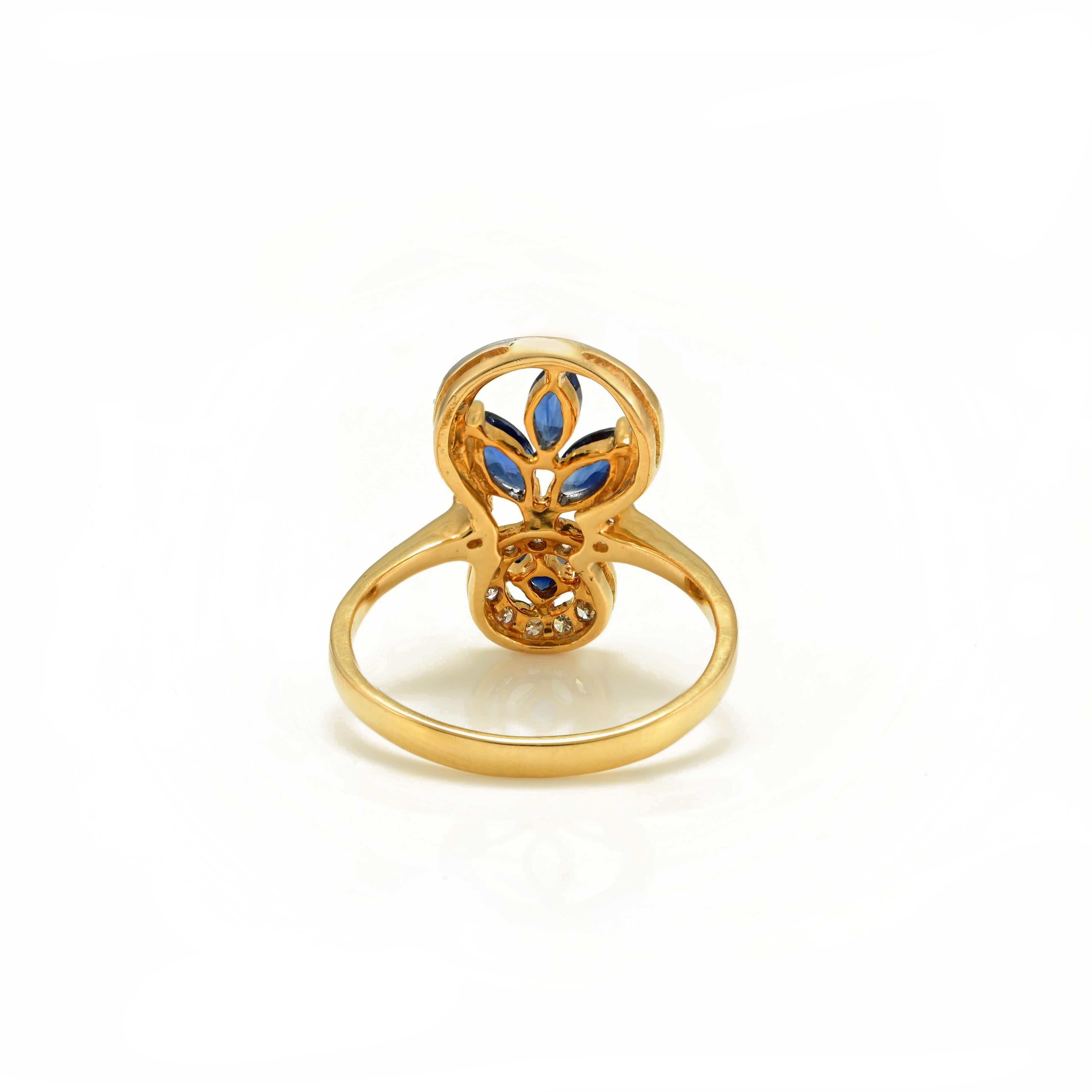 For Sale:  18k Solid Yellow Gold Contemporary Diamond and Blue Sapphire Statement Ring 6