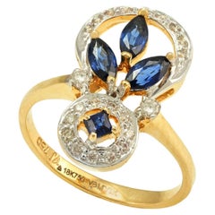 18k Solid Yellow Gold Designer Sapphire Wedding Ring with Diamond For Women 