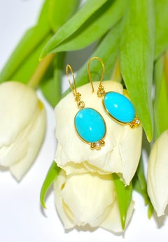 18K Solid Yellow Gold Diamond Accent Sleeping Beauty Earrings