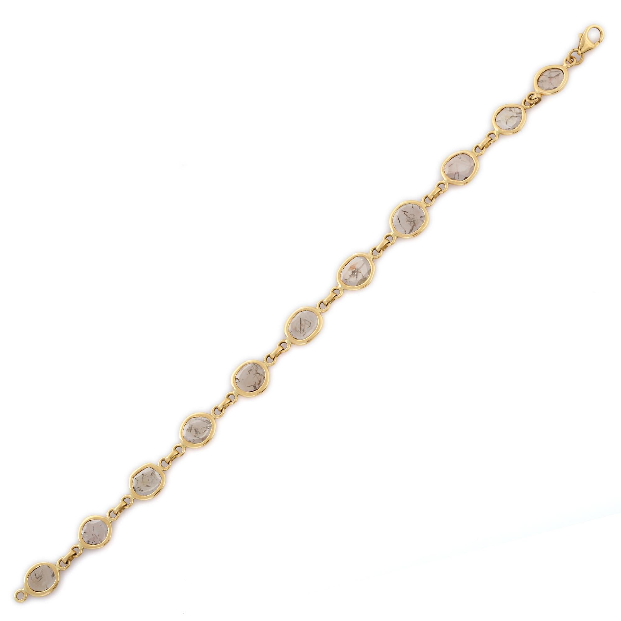 Moderne Bracelet en or jaune massif 18K avec chaîne de diamants non taillés pour elle en vente