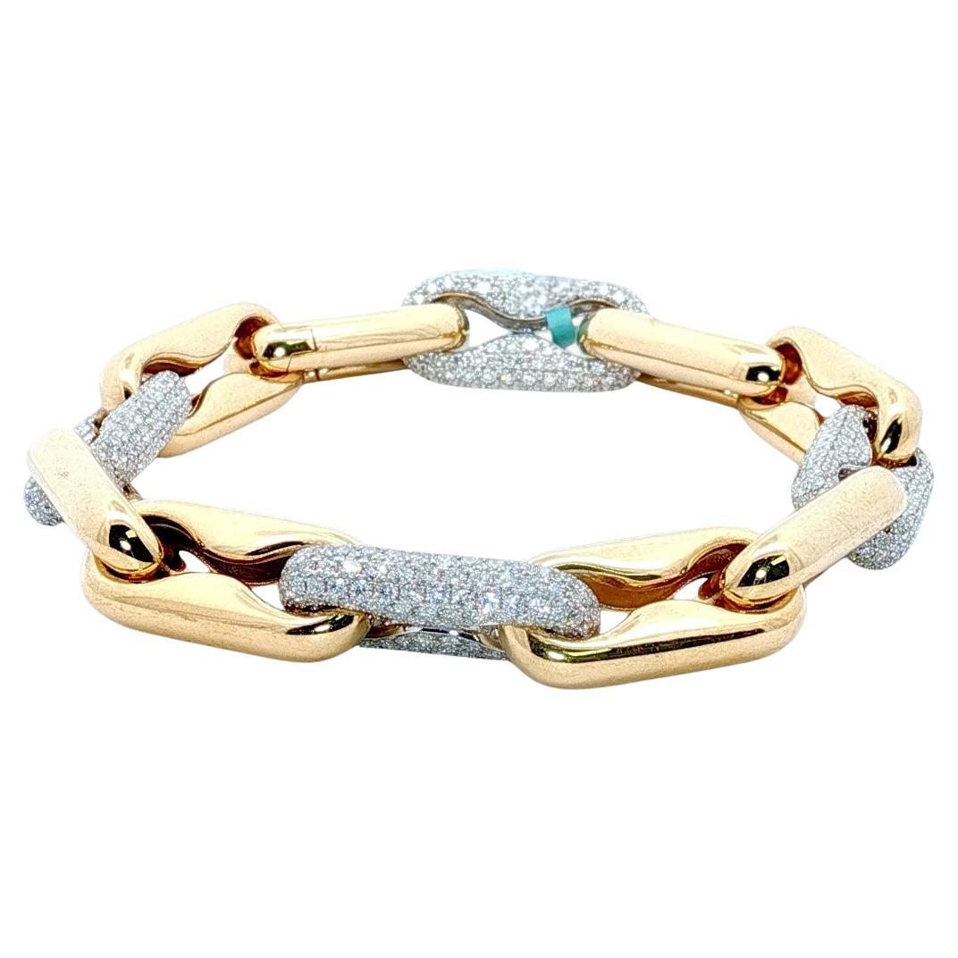 Modern 18K Gold Diamond Chunky Link Bracelet, 6.75ct Pavé Round Brilliant Cut