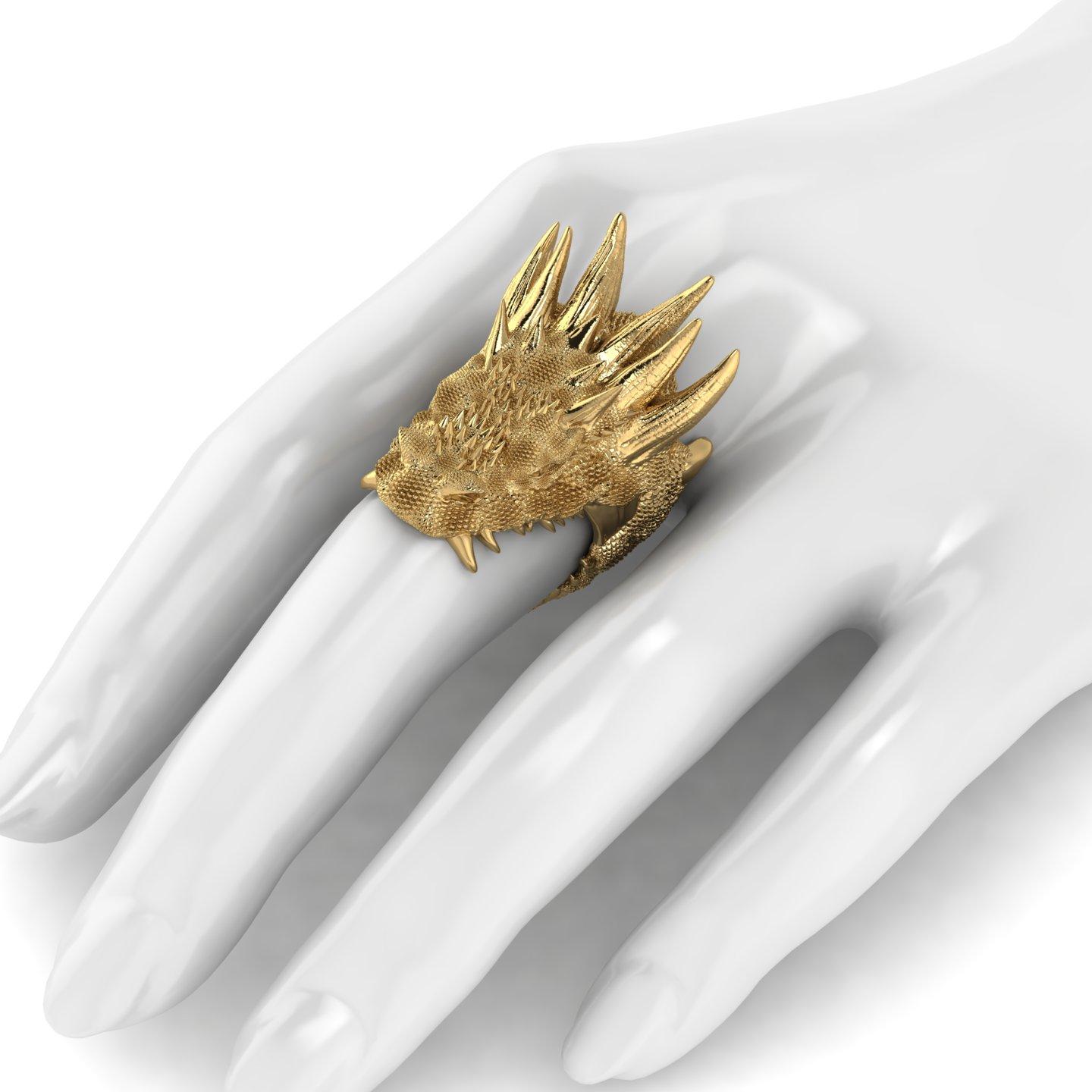 Art Nouveau 18k Solid Yellow Gold Dragon Ring For Sale