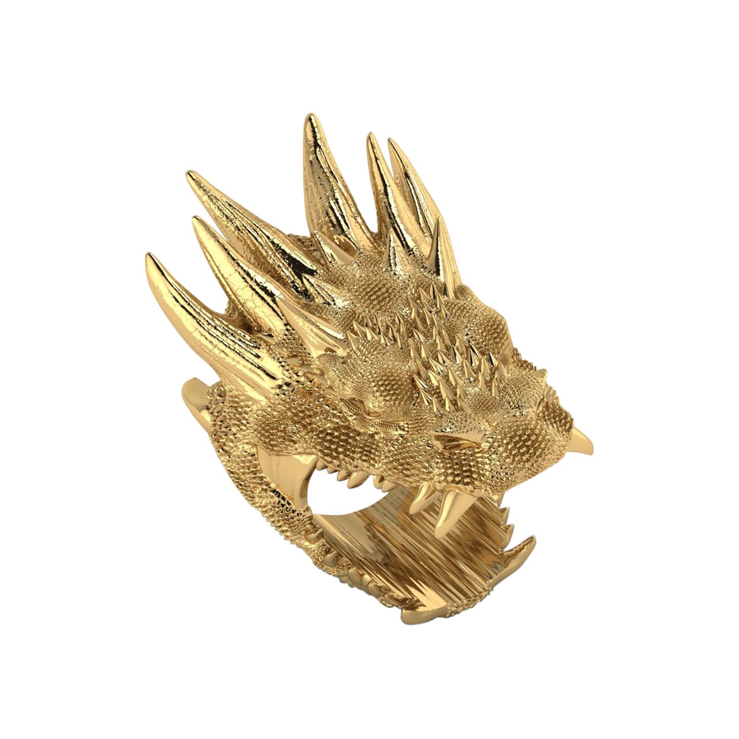 18k Solid Yellow Gold Dragon Ring For Sale