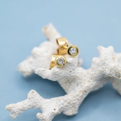 18K Yellow Gold Diamond Stud Earrings, 0.16ct Bezel Set, Vintage
