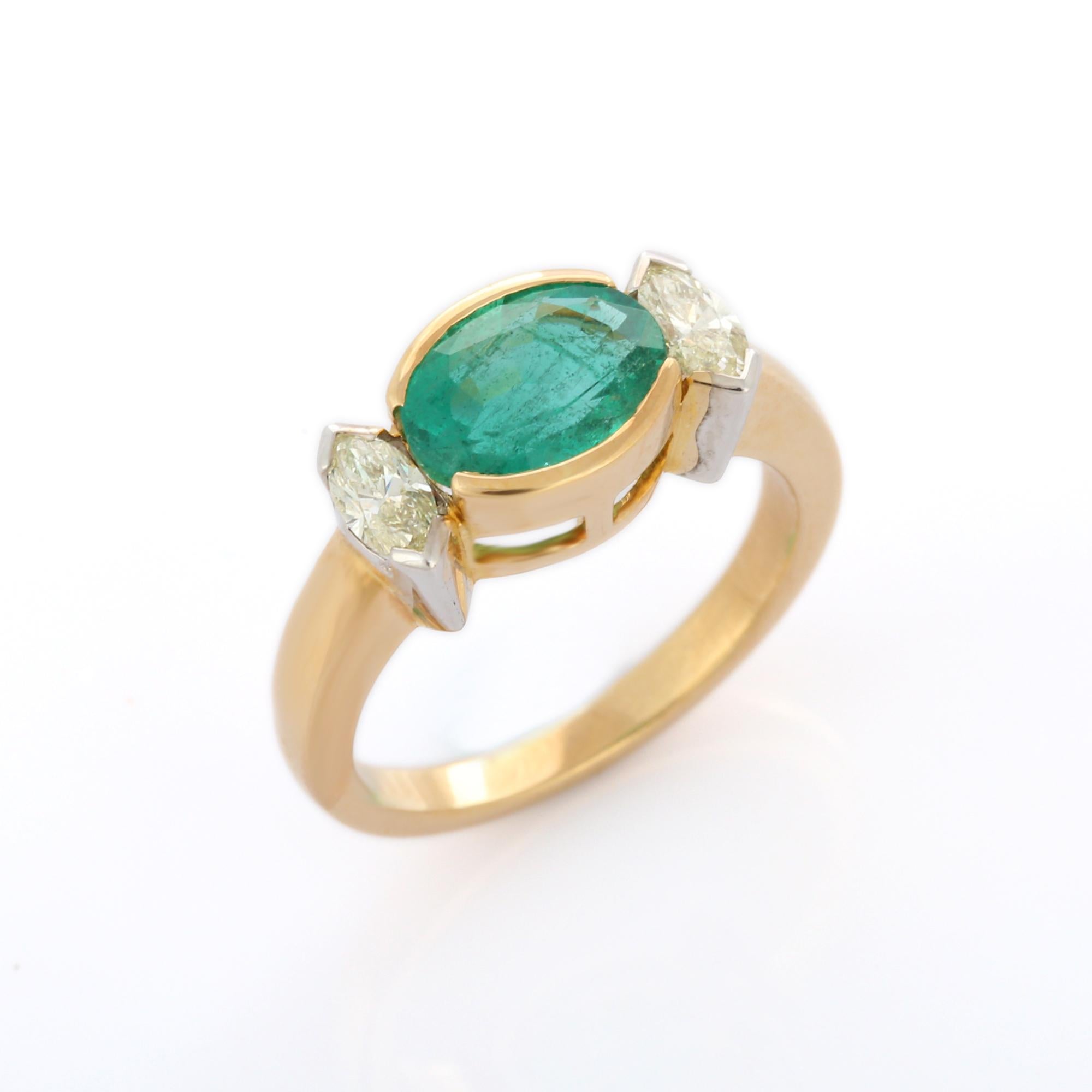 For Sale:  Modern Emerald Diamond Three Stone Ring Engagement Ring in 18K Yellow Gold 3
