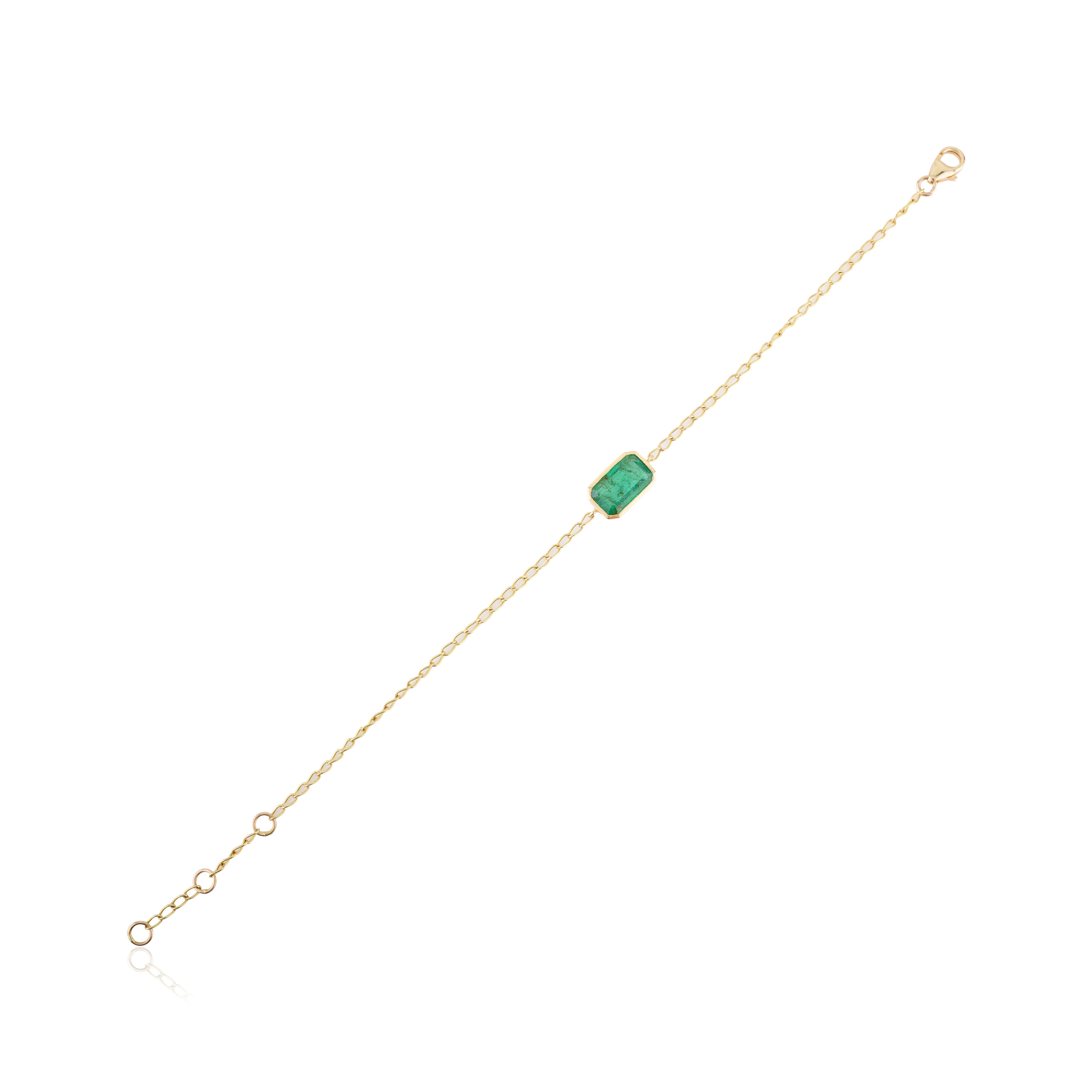 Modernist 18k Solid Yellow Gold Emerald May Birthstone Chain Bracelet Women Gift For Sale