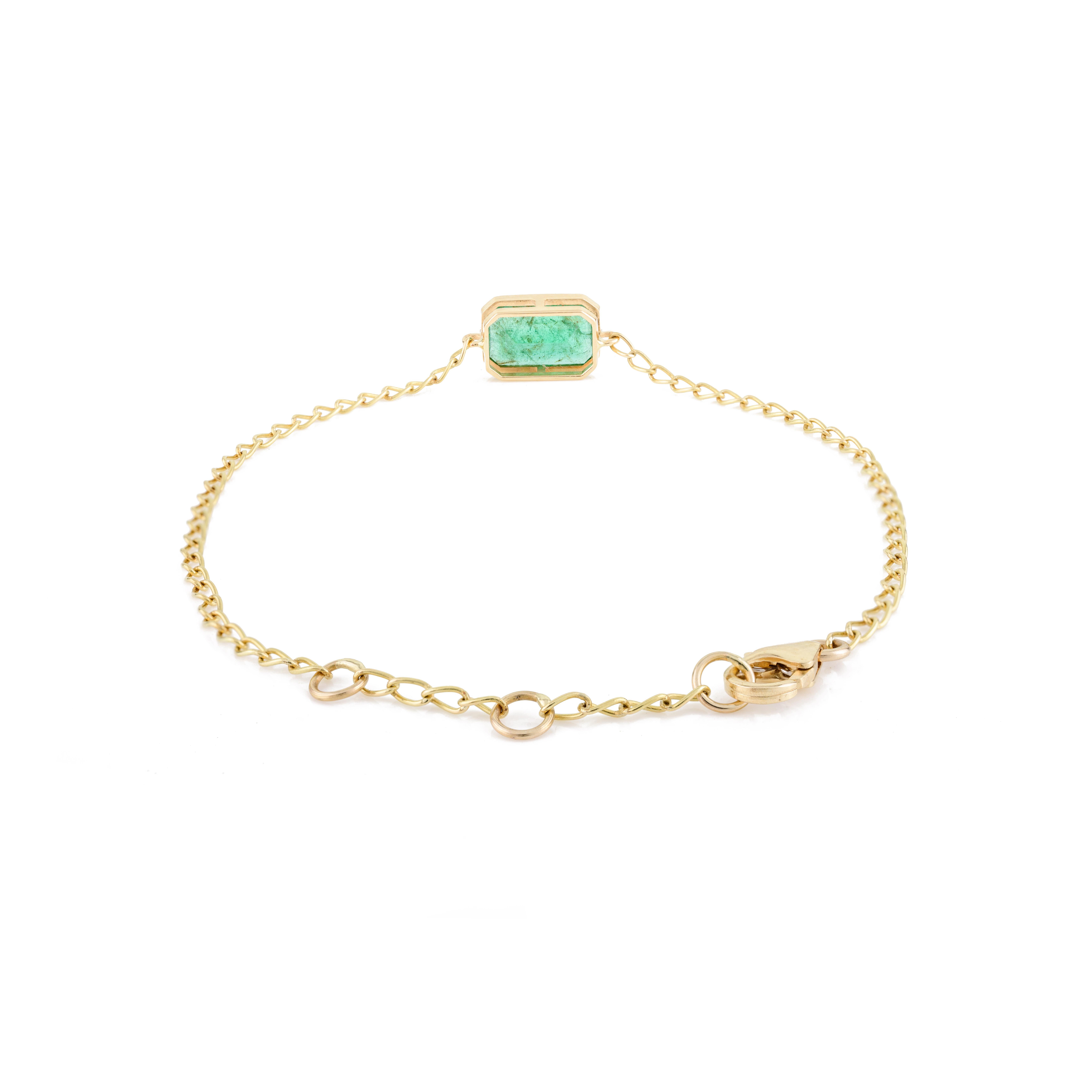 18k Solid Yellow Gold Emerald May Birthstone Chain Bracelet Women Gift In New Condition For Sale In New York, NY