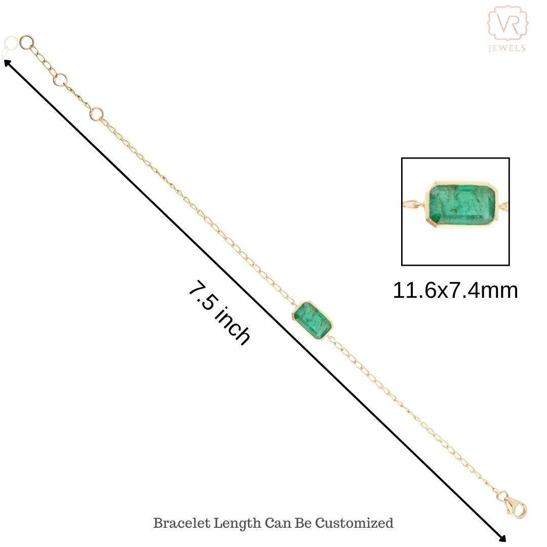 18k Solid Yellow Gold Emerald May Birthstone Chain Bracelet Women Gift For Sale 2